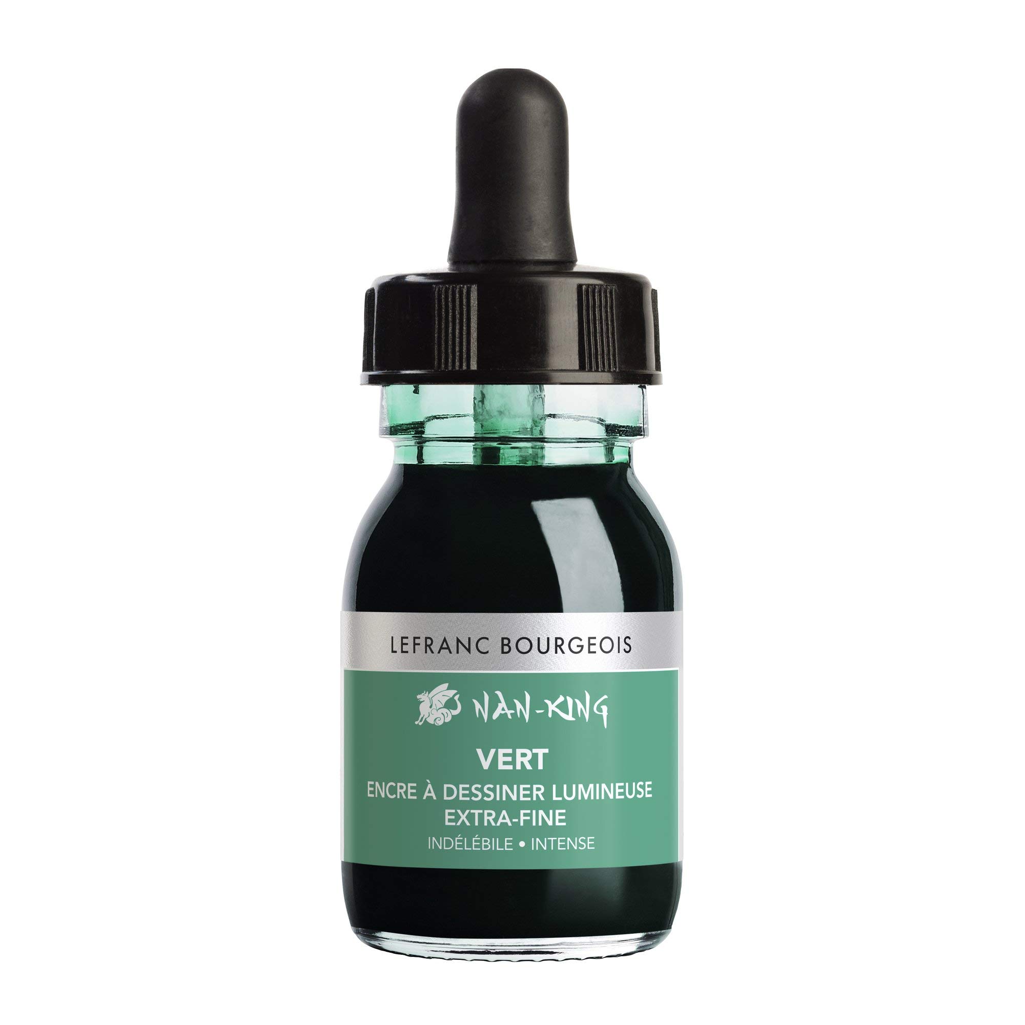 Lefranc Bourgeois 301280 Nan King Calligraphy and Drawing Ink, Pigmented Ink, High Colour Brilliance, Luminosity for Finest Drawings, Calligraphy and Sketches, 30 ml Bottle, Green