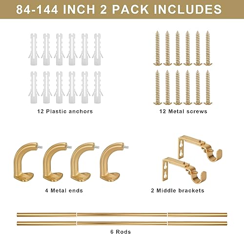 Miniatura 10 de Barras de cortina de oscurecimiento de habitación de 28 a 48 pulgadas, diseño envolvente de latón, barra de cortina individual de 34 pulgadas de
