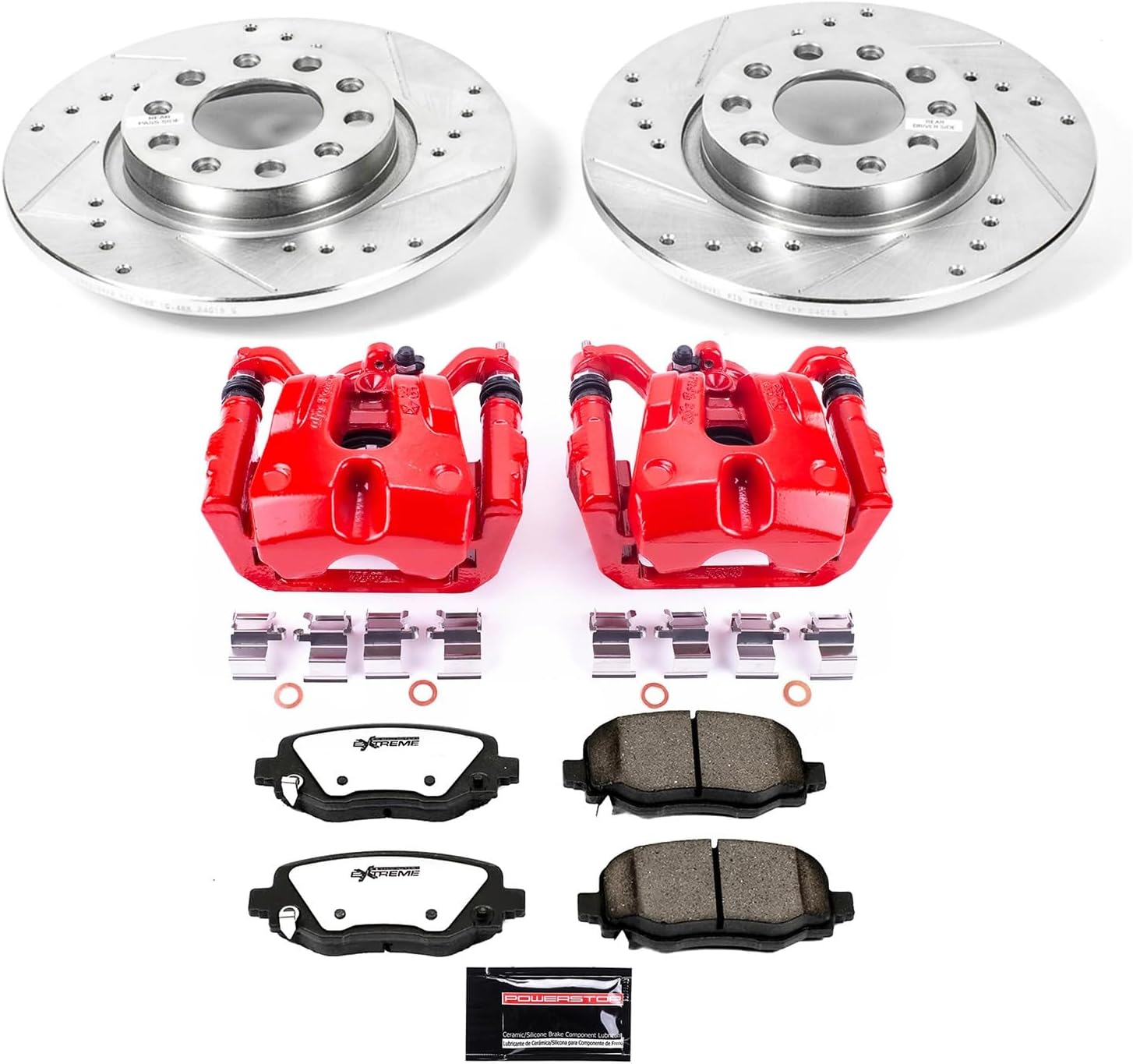 PowerStop Rear Brake & Caliper Kit For Chrysler 200 2015-17 | Jeep Cherokee 2014-20 - Drilled and Slotted Truck & Tow Disc Rotors with Ceramic Brake Pads Upgrade, KC6543-36