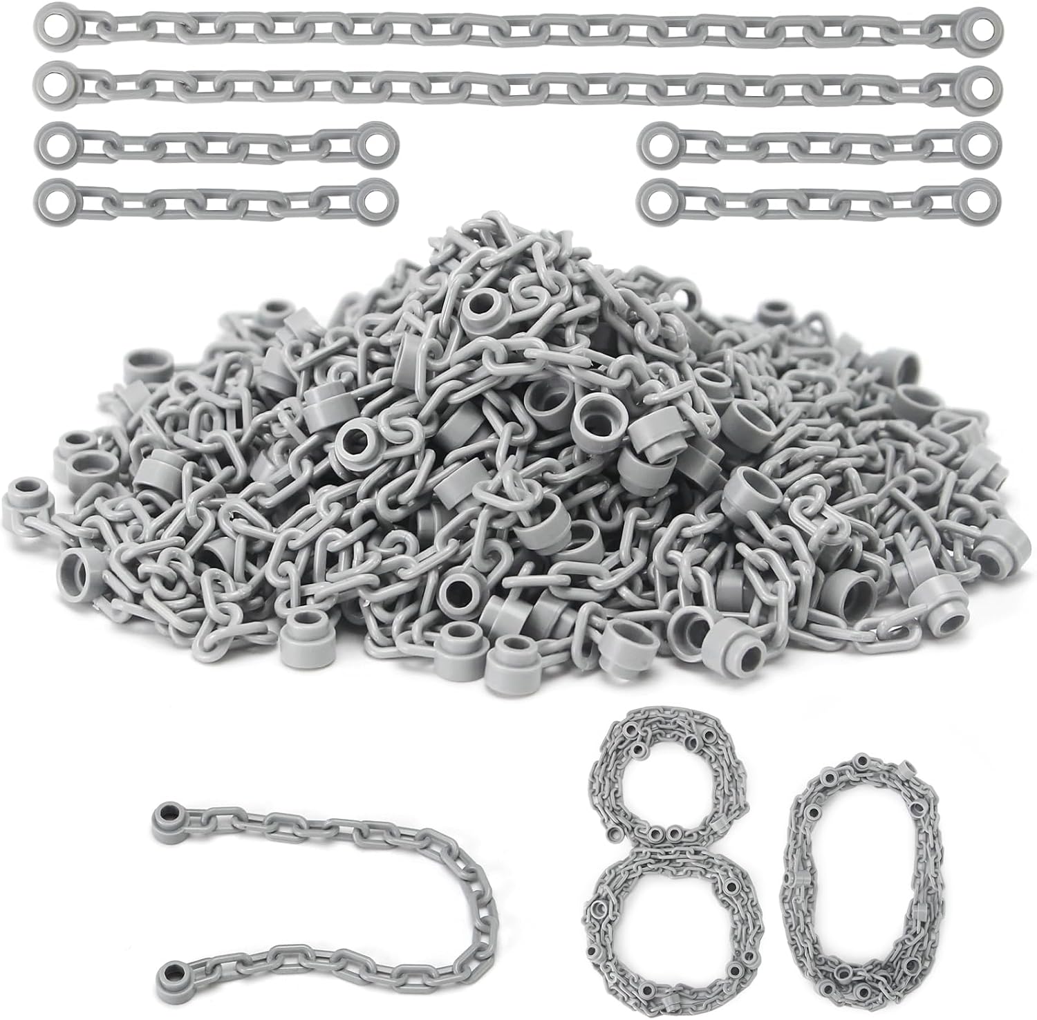 Feleph 40x 5-Links and 40x 21-Links Chain Bulk Bricks Pack Light Gray Classic Toy String Set for 30104 Parts and Pieces Building Blocks Kids