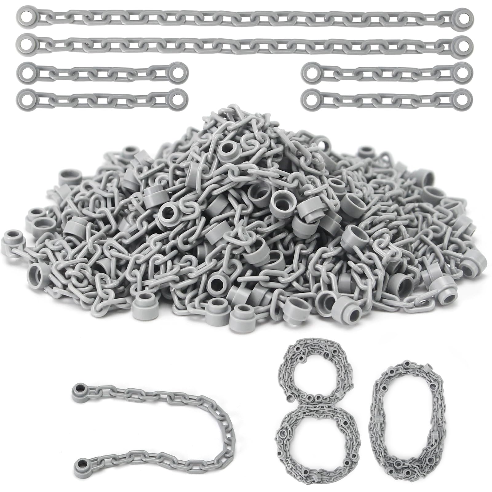 Feleph 80 PCS Chain Bricks Links Pack Light Gray Toy Set for 92338 30104 Parts and Pieces Accessories Building Blocks Compatible with Major Brand