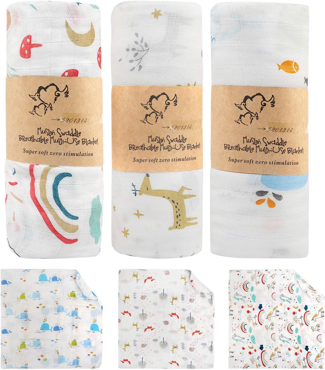 Koraline Baby Blankets (pack of 3) soft Bamboo Baby Muslin Swaddle Blankets, Premium Knit Baby Burp Cloth Muslin,Baby Muslin Blankets
