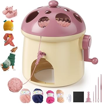 Gvdeirn Knitting Machine 32 Needles, Mushroom DIY Weaving Loom Rotating Double Knit Knitting Crochet Machine Kits Hand Knitting Machine for Adults Kids Beginners