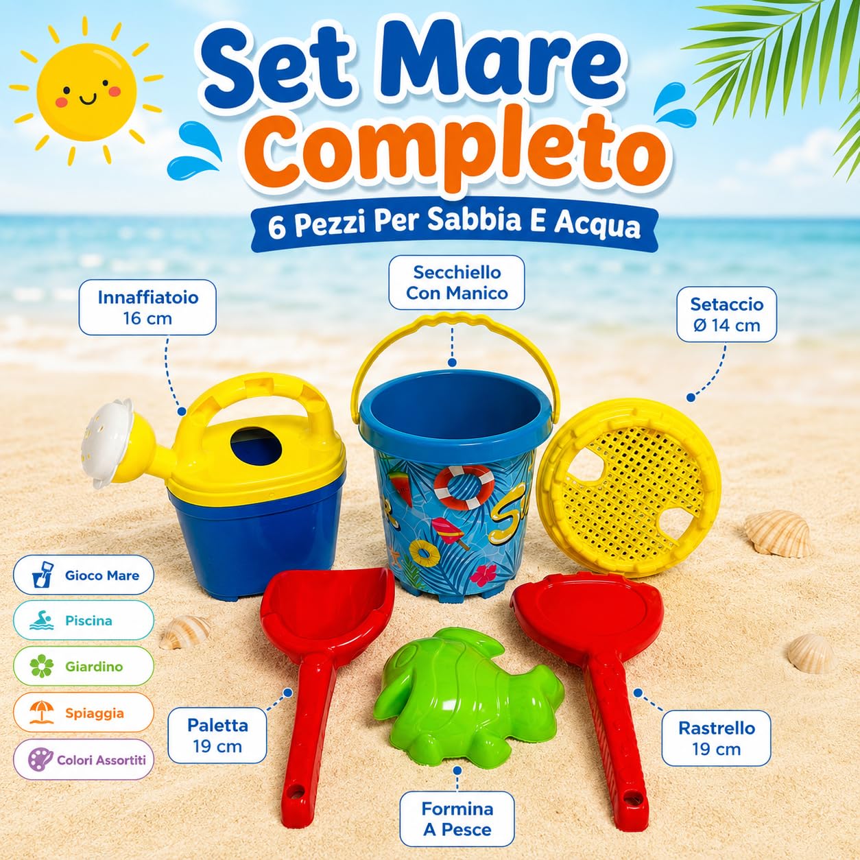 Secchiello e Paletta Bambini Secchiello Spiaggia con Paletta Rastrello Innaffiatoio Formina Setaccio Set Mare Giochi Spiaggia Giochi Sabbia Gioco Mare Giocattoli Sabbbiera per Bambini Multicolore (a)