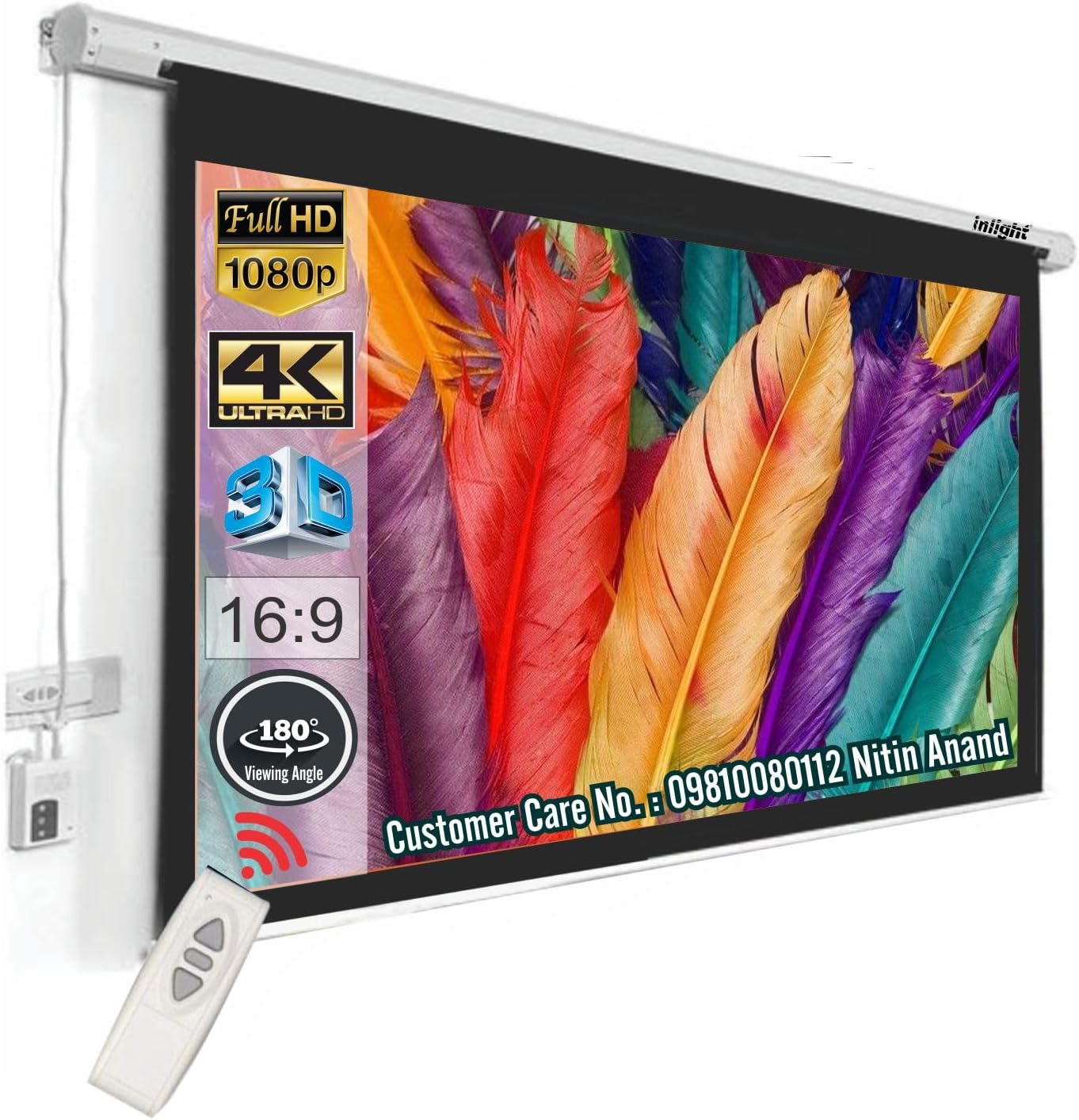 Motorised Home Theatre Projector Screen 7 Ft. x 4 Ft. – 92″ Diagonal, 16:9 Format, Full HD 1080P-3D-4K Ready(White)