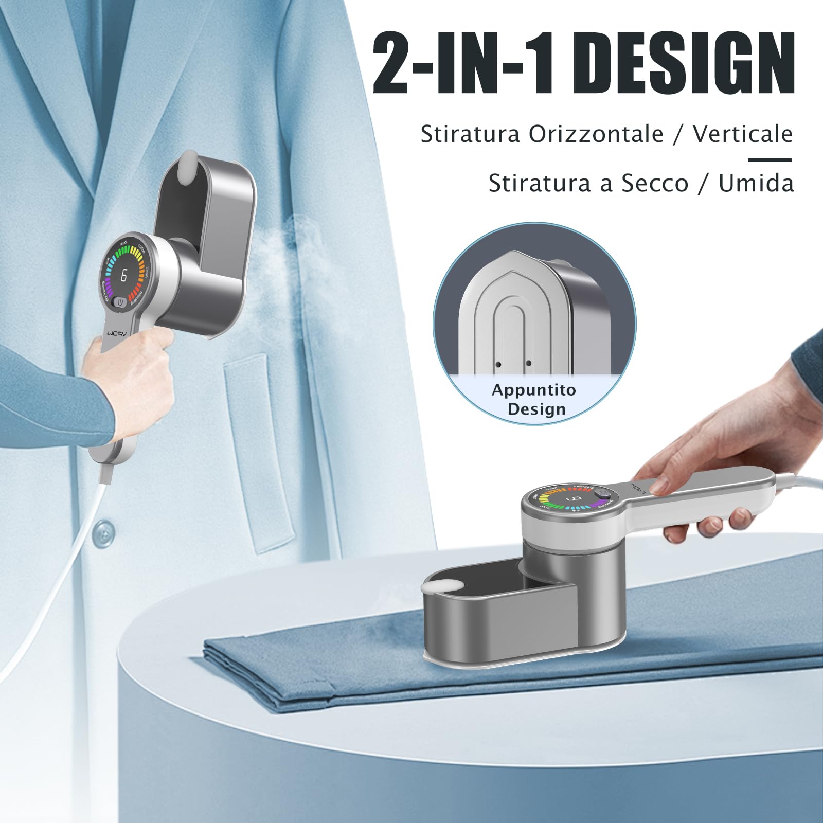 Ferro da Stiro Viaggio Stiratore Verticale: 2 in 1 Mini Stiratrice Portatile LCD - 1200W Riscaldamento Rapido con Capacità 120ml - Ferro da Vapore Togliere le Pieghe Facile e Veloce per Viaggi e Casa
