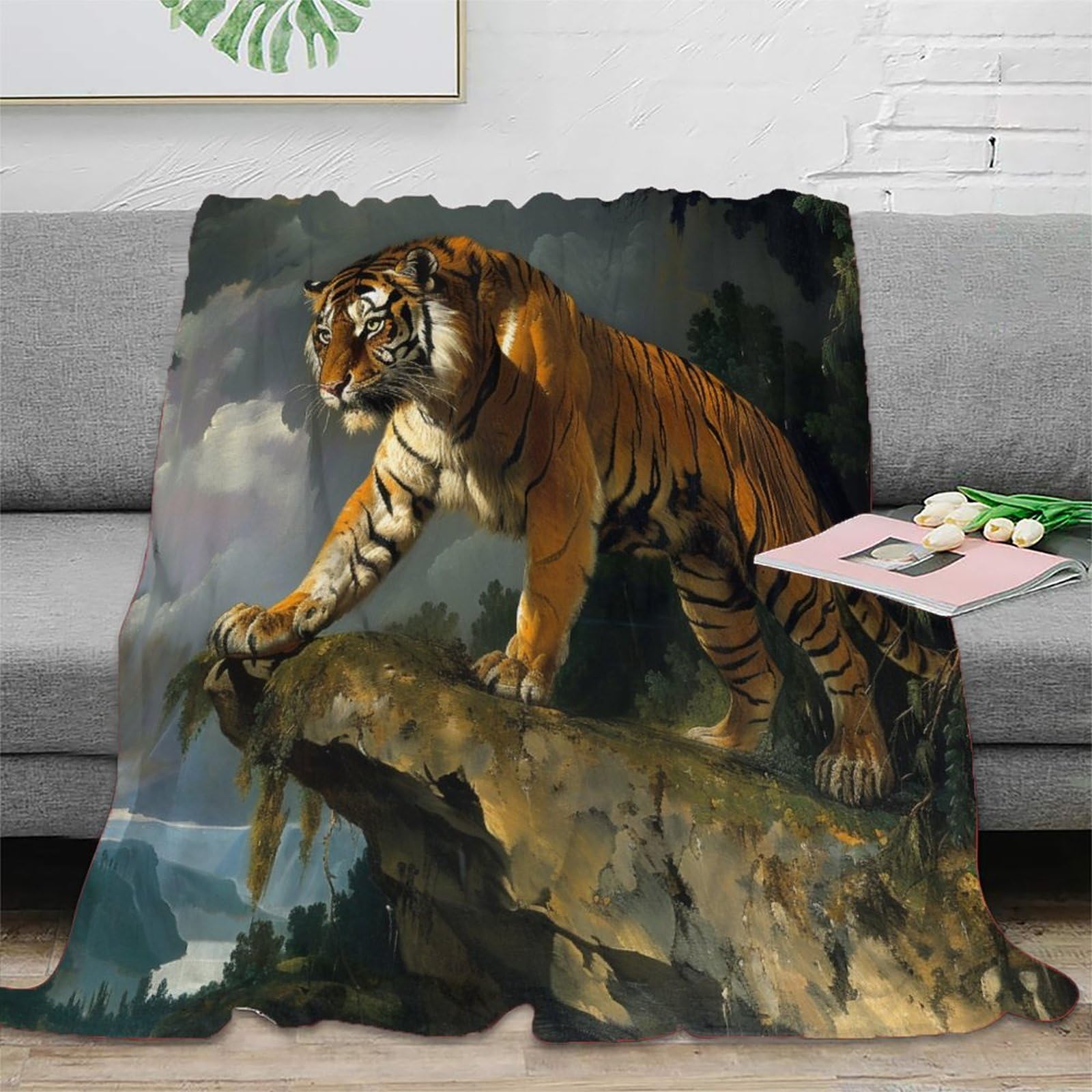 Nraopevvd Style-3 3D Printed Tiger Blanket Soft And Warm Super Soft Cozy Fuzzy Warm Throws With Anti-Wrinkle/Anti-Tarnishing Lightweight For Sofa Bed Decor Bedroom Decor 80X90inch(200X230cm)