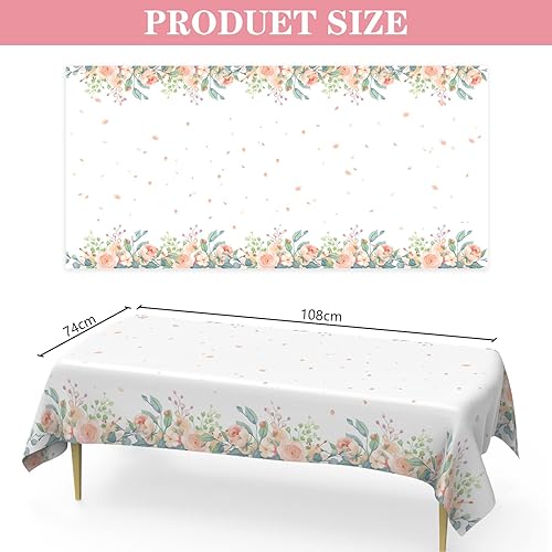 Miniatura 2 de Paquete de 6 manteles rectangulares desechables de plástico con diseño floral de primavera (108 x 54 pulgadas), manteles florales rosas para
