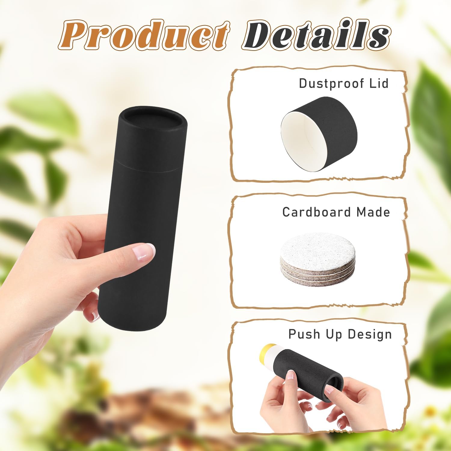 8 Pcs 60g/2oz Paperboard Lip Balm Tubes Refillable Cardboard Tubes Solid Empty Chapstick Container for Cosmetic Samples Deodorant - Black image 3