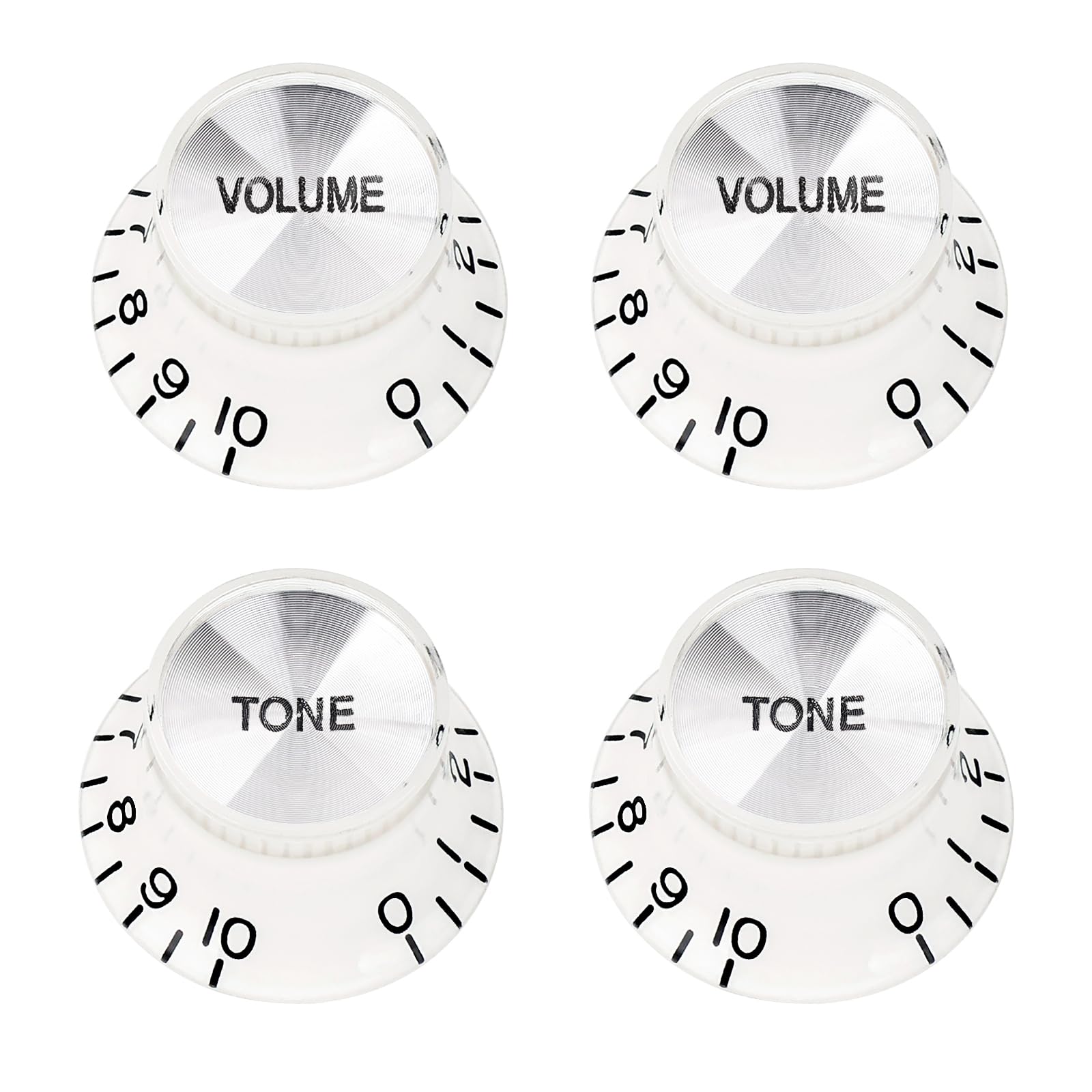 Banworks '60s Guitar Control Knobs 24-Spline Imperial Knobs 6mm (15/64") 2 Tone + 2 Volume Knobs Aluminum Top Speed Knobs for Gibson Les Paul SG Guitars Pack of 4 JT/XN-09 White with Silver Top
