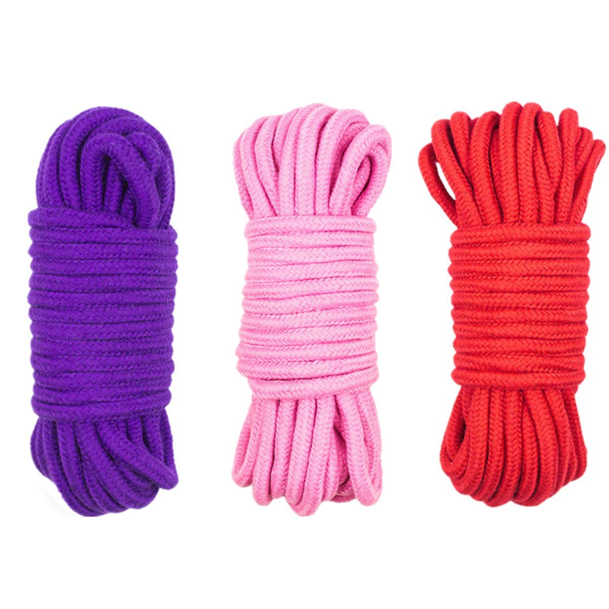 LVE 3Pcs Soft Cotton Rope,10 M/33 Feet Cotton Rope 8 MM Multifunctional Thick Cotton Twisted Cord - Red, Pink and Purple