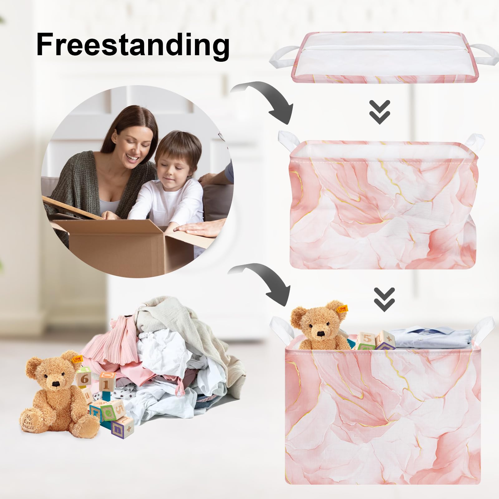 Clastyle Ceste Biancheria Donna Marmo Cestino Giocattoli Vestiti Impermeabile per Ragazza Cestino Portaoggetti per Bagno Cameretta Bucato, Rosa, 40x30x30 cm