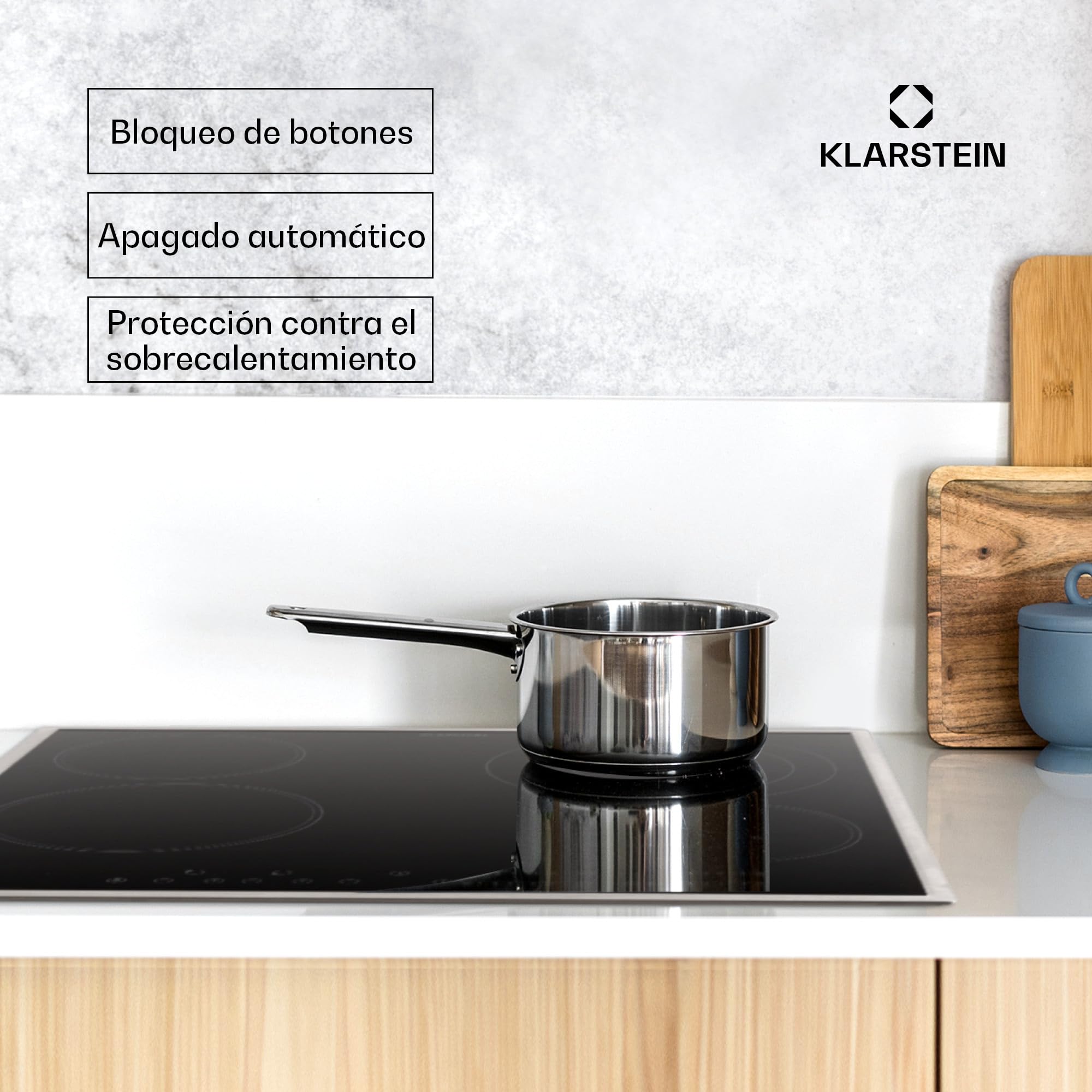Klarstein Płyta ze szkła ceramicznego, Płyta do zabudowy z 4 polami, 6500 W elektryczna do gotowania, Nowoczesna ceramiczna, ceramiczna z 4 polami, do zabudowy
