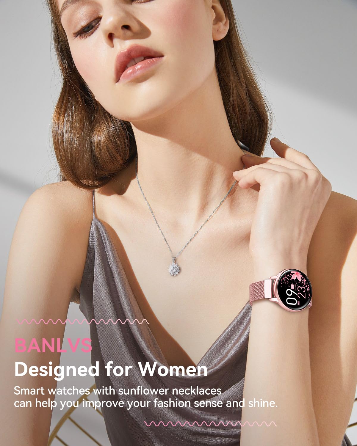 BANLVS smartwatch donna con funzione telefono, orologio da polso da donna con 100+ Sport cardiofrequenzimetro/monitor del sonno/SpO2/ciclo mestruale/BMI/IP68 impermeabile orologio fitness Android iOS