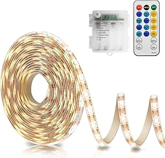 CCILAND 5M Strip Lights Battery Powered, 150 LED 2700K 2835 SMD Light Strip with Remote 8 Modes Timer, Outdoor Strip Lights Waterproof Self-Adhesive for Kitchen Bedroom Cabinet Bar Decor (Warm White)