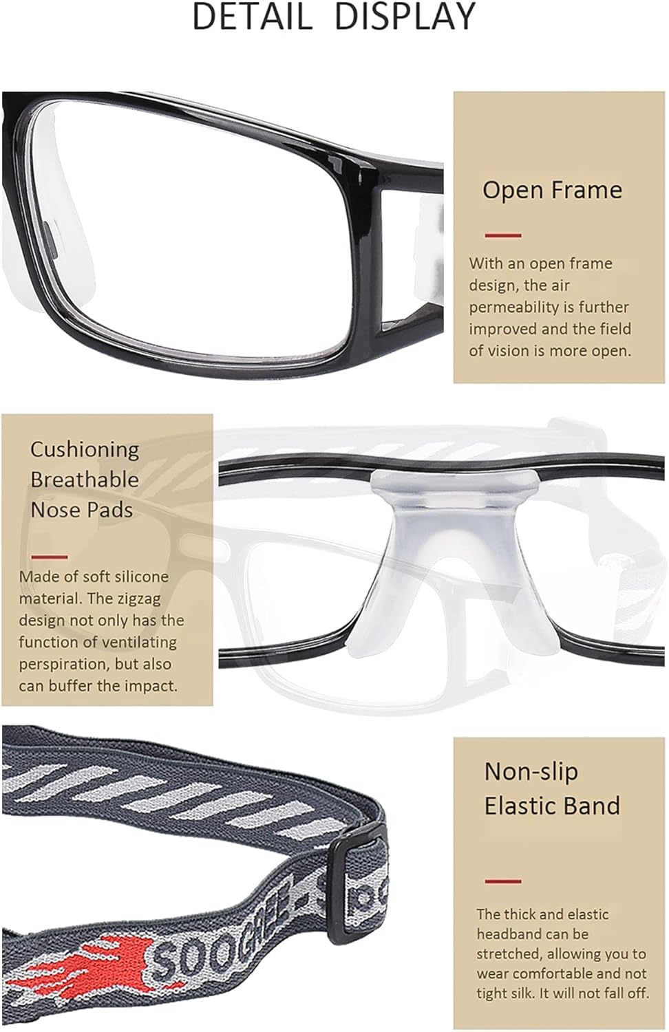 Sports Goggles Glasses - Basketball Protective Eyewear with Removable Lens and Adjustable Goggles Strap