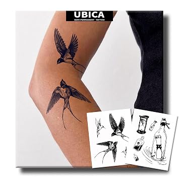 Semi Permanent Tattoo, Swallow & Message in a Bottle Design, Medium