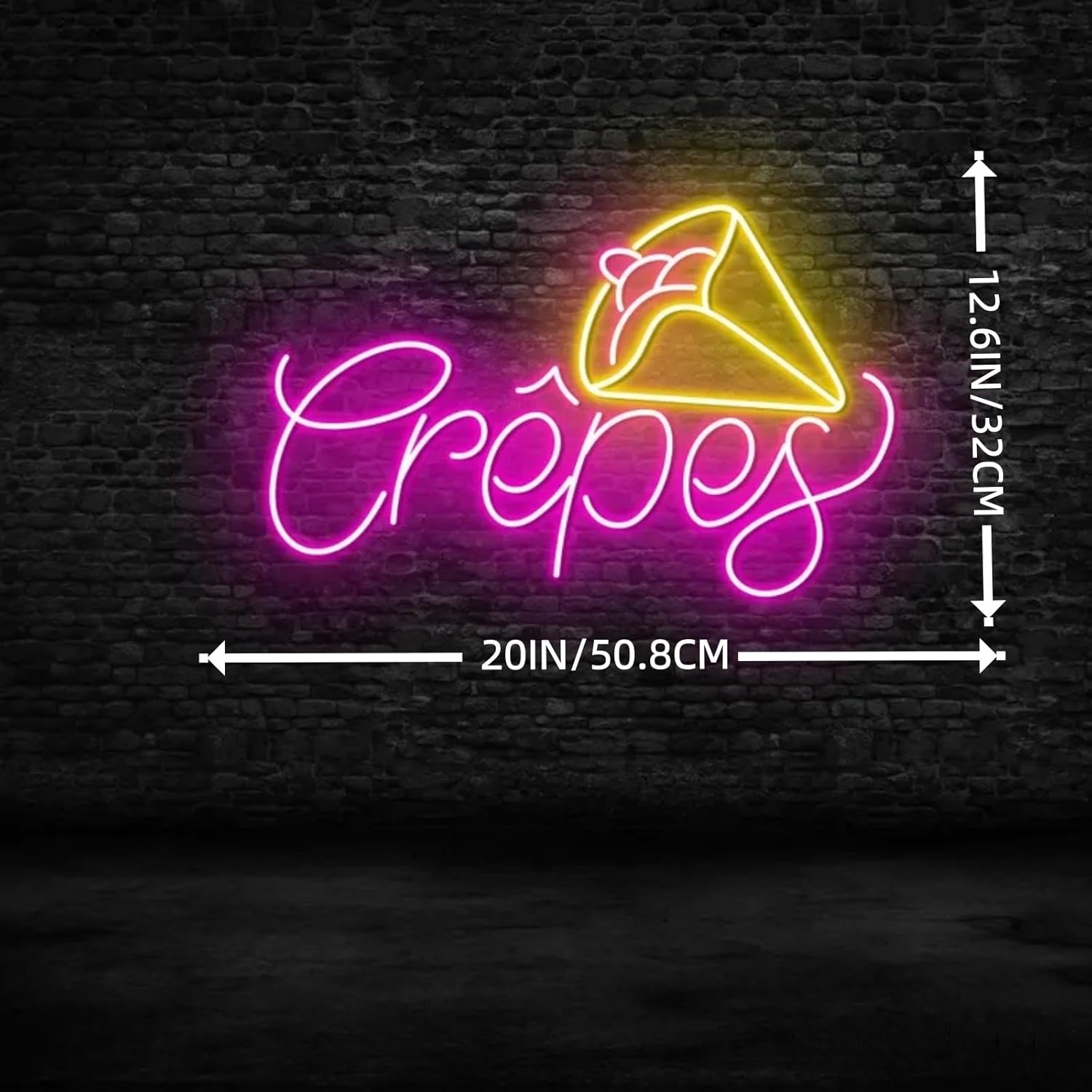 Crepes Neon Sign, LED Dessert Shop Wall Light, Pink Yellow Crepe Sign for Café, Bakery or Food Stall, Sweet Shop Decor, Food Baker Neon Light For Shop Club Restaurant Couple Birthday Wedding Party