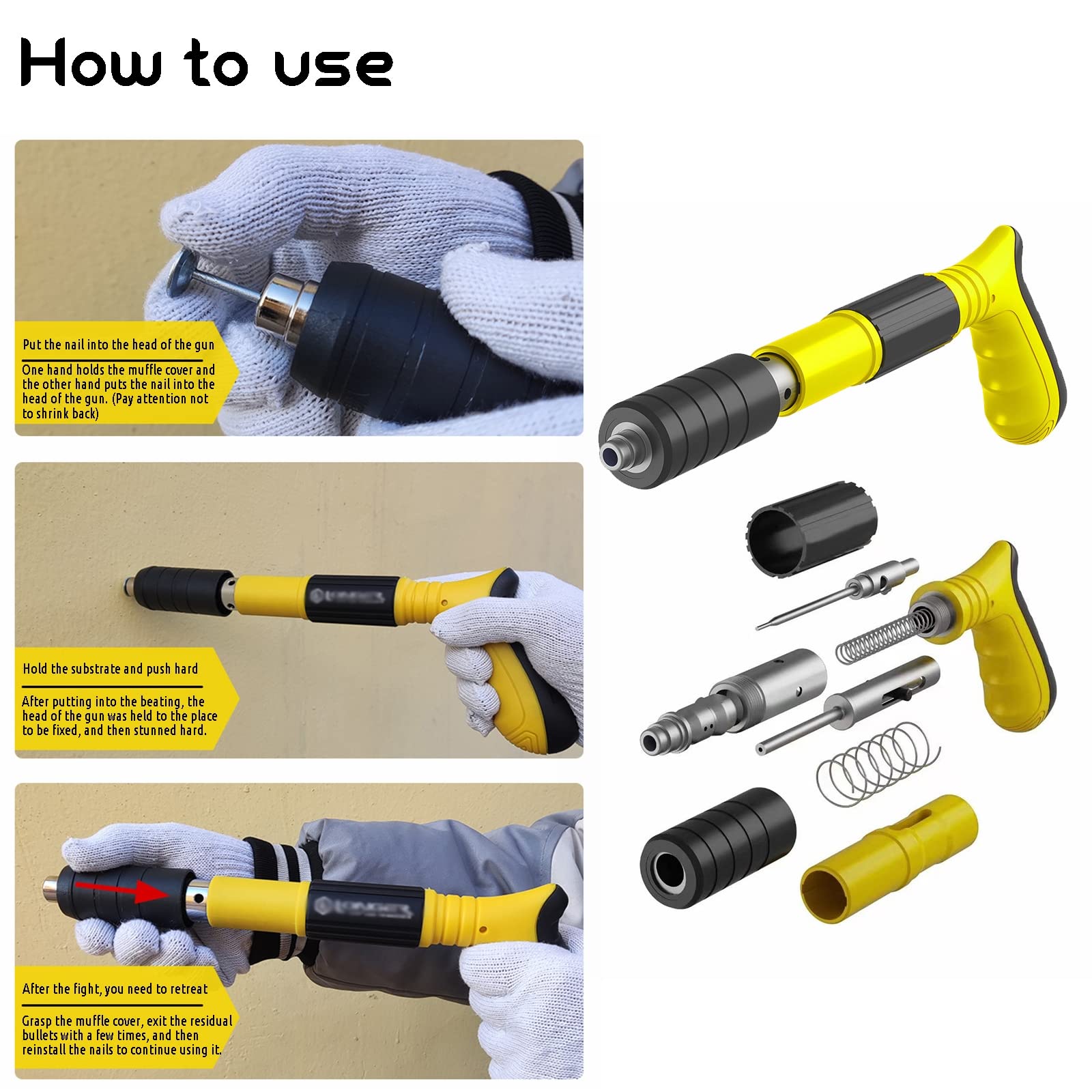 Mini Pistola De Clavos De Acero, Herramientas Manuales 4 Velocidades Ajustable Pistola De Remachado Para Pared De Techo, Pared De Casa, Pistola De Clavos De Hormigón Con 100 Clavos Redondos