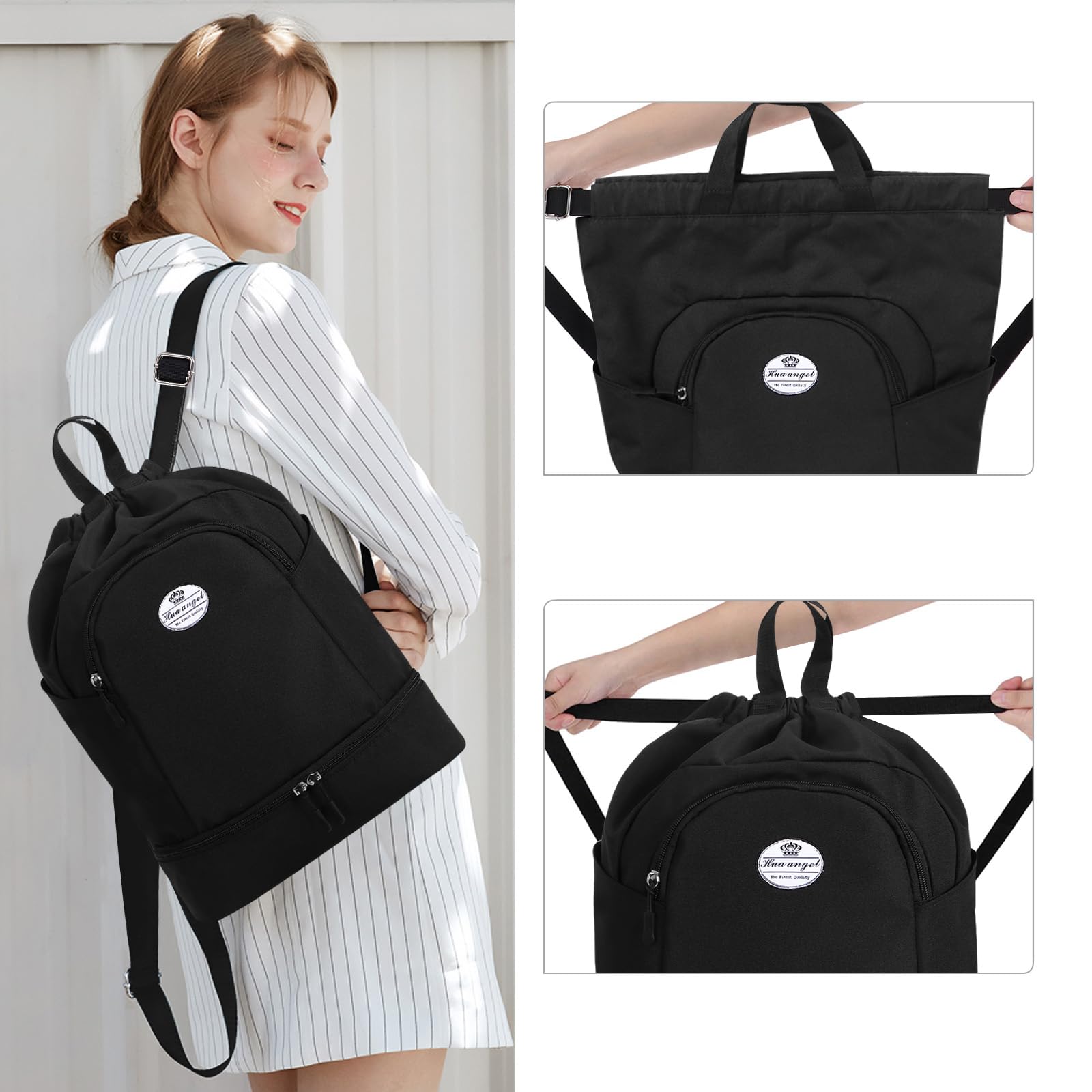 HUA ANGEL Unisex Drawstring Backpack Sports Gym Bag Drawstring Bag Weekend Daypack with Shoe Compartment for Women Men Basketball Football Outdoor Fitness Yoga Swimming Beach - Image 2