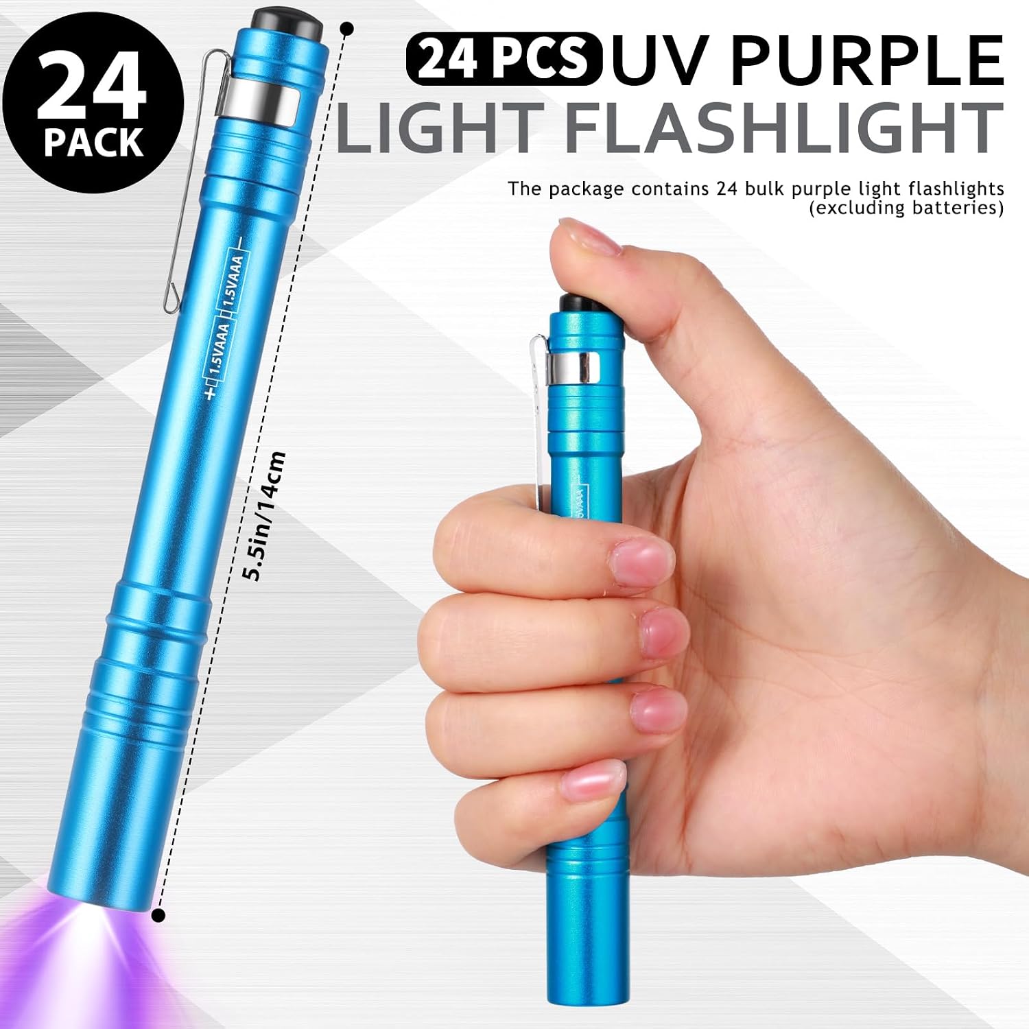 Rossesay 24 Pack Christmas Men Gifts UV Blacklight Flashlights Bulk, 395nm UV Pen Light with Clip, LED Handheld Blacklight Detector for Leak Pet Urine Hotel Inspection Neon Party Favors (Multicolor)