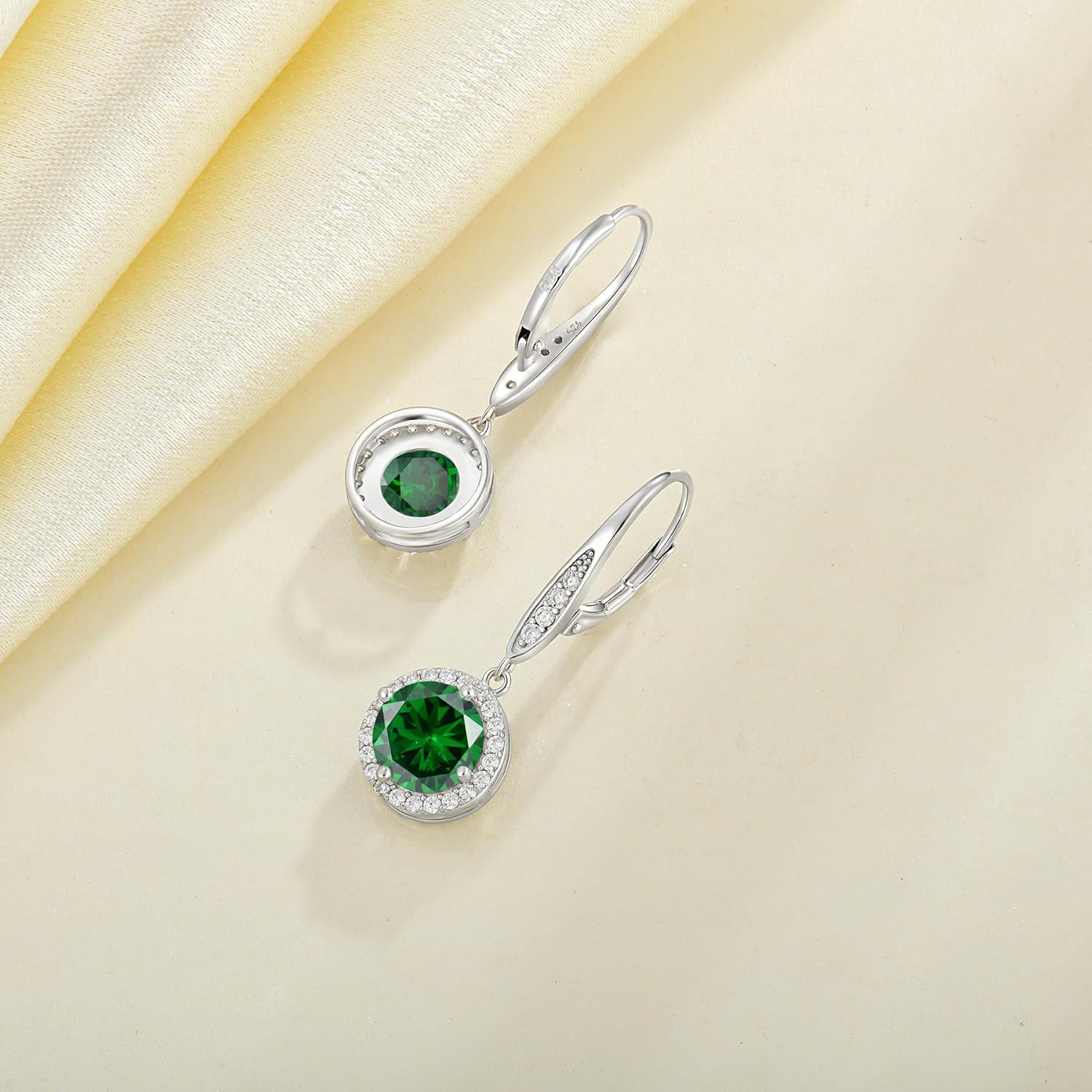 JO WISDOM Women Dangle Earrings,925 Sterling Silver Dangle Birthstone Gemstone Earrings 8MM Cubic Zirconia,Leverback Jewelry for Women - Image 5