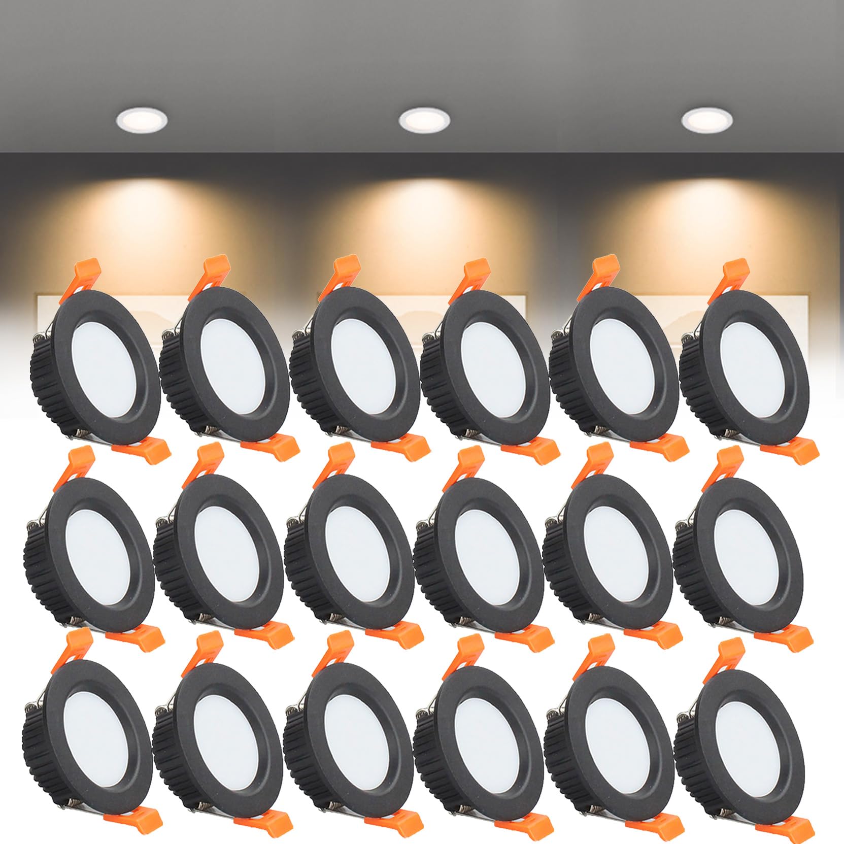 Syibelters 3W LED Recessed Ceiling Lights 68mm, Warm White 3000K 3W 240LM, Cut Φ50-55mm, AC110-240V Ultra Slim Downlights, LED Panel Light for Living Room Hallway, 18 Pack