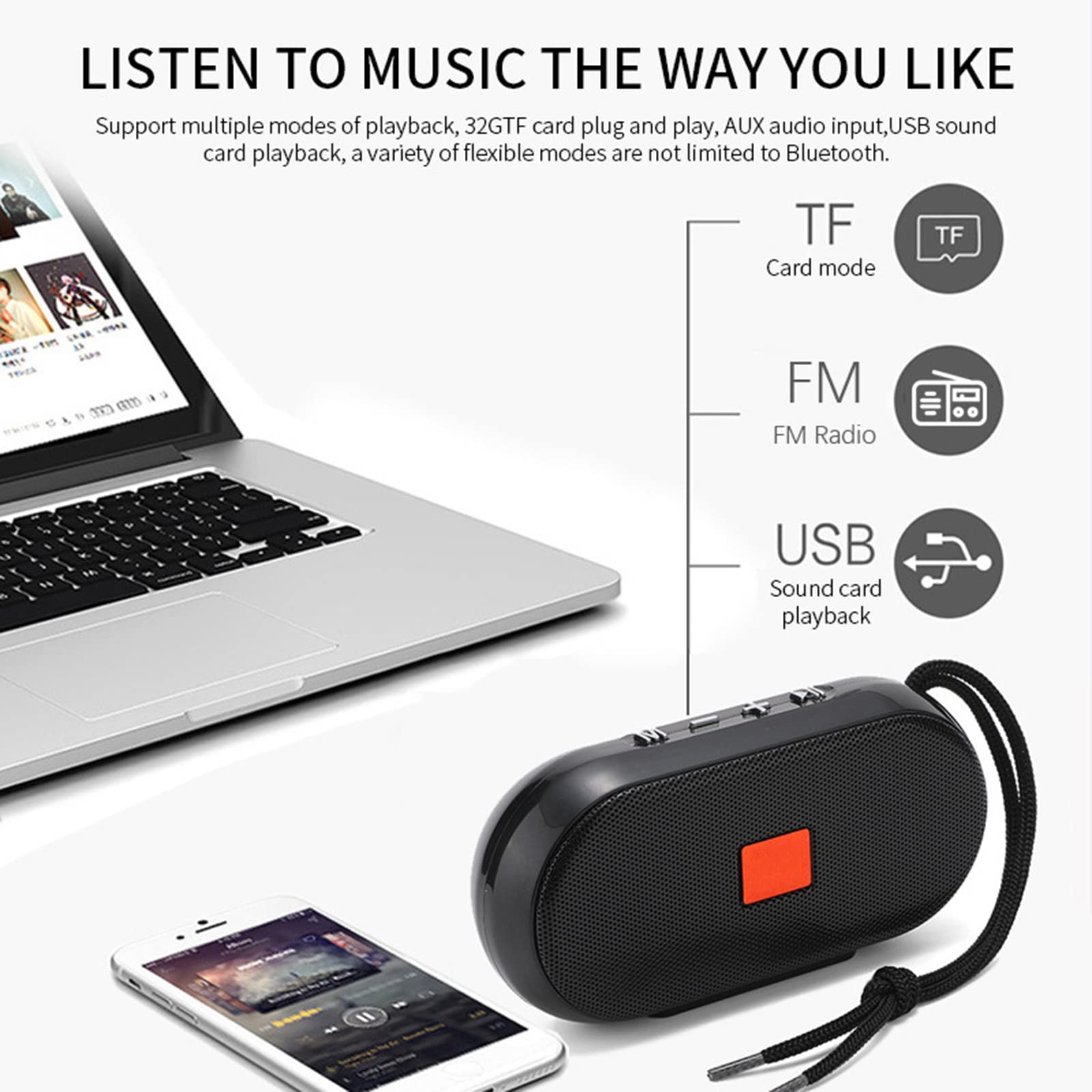 Przenośny głośnik stereo - Radio FM z zestawem głośnomówiącym Bluetooth - Obsługa karty SD/TF, port USB, połączenie TWS, zasięg Bluetooth 10M,Dark green