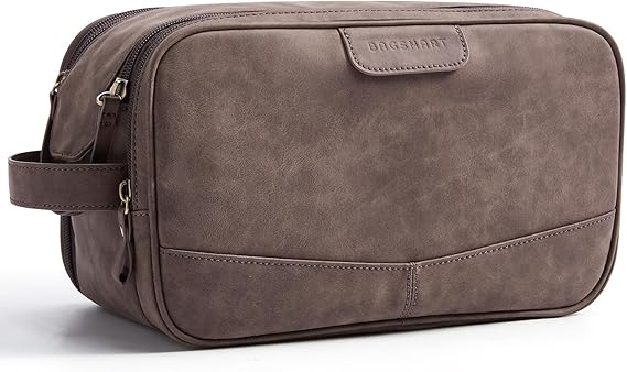 BAGSMART Toiletry Bag for Men, PU Leather Travel Bag for Toiletries, Dopp Kit Water Resistant Shaving Bag for Bathroom Shower-Dark Brown