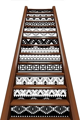 Miniatura 2 de Adhesivos autoadhesivos con patrón azteca, para pelar y pegar, elevadores de escaleras, calcomanías decorativas para escalones, 7.1 x 39.4 pulgadas