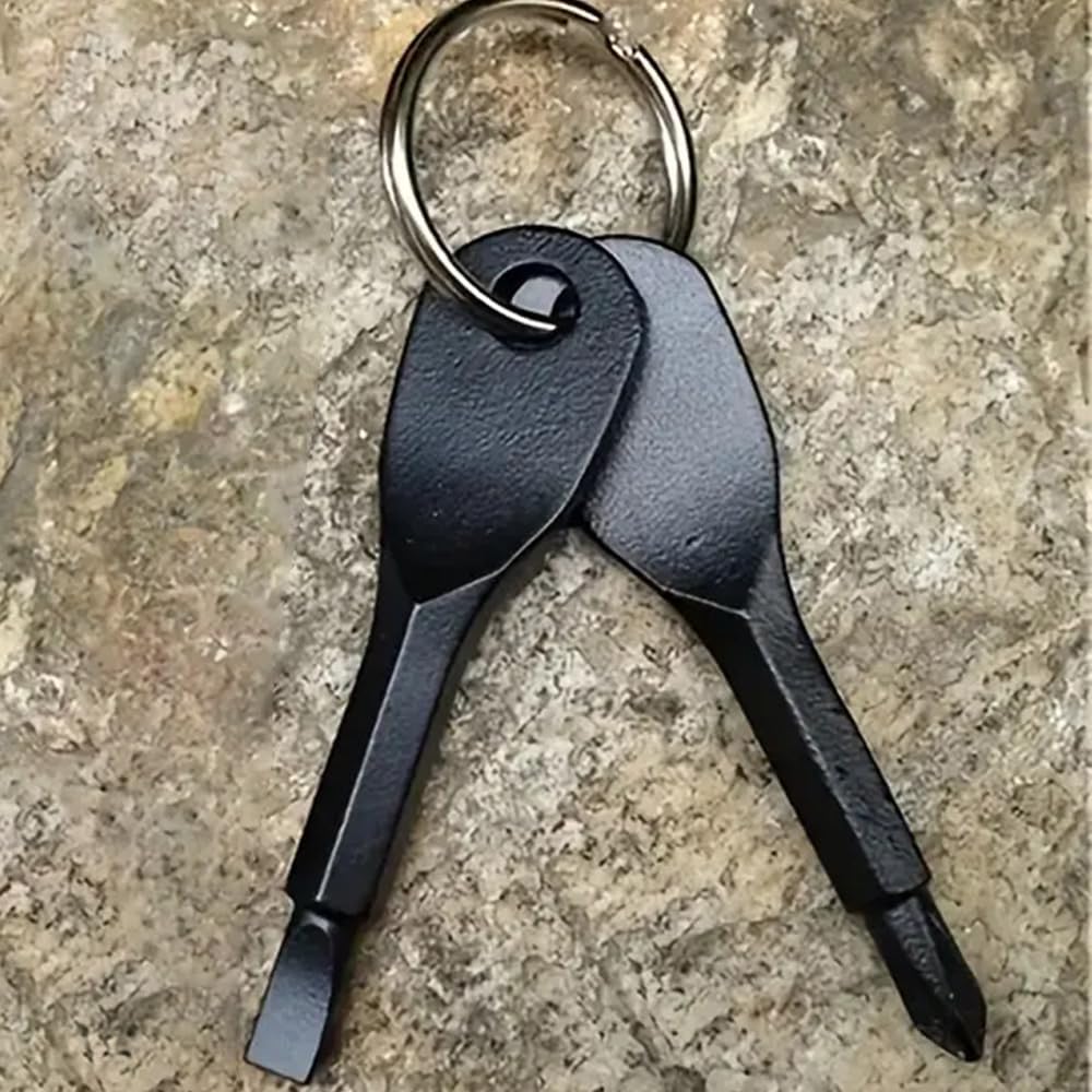 RV Must-Have: Black Portable Dual-Bit Screwdriver Set with Keychain - Emergency Tool Always at Hand