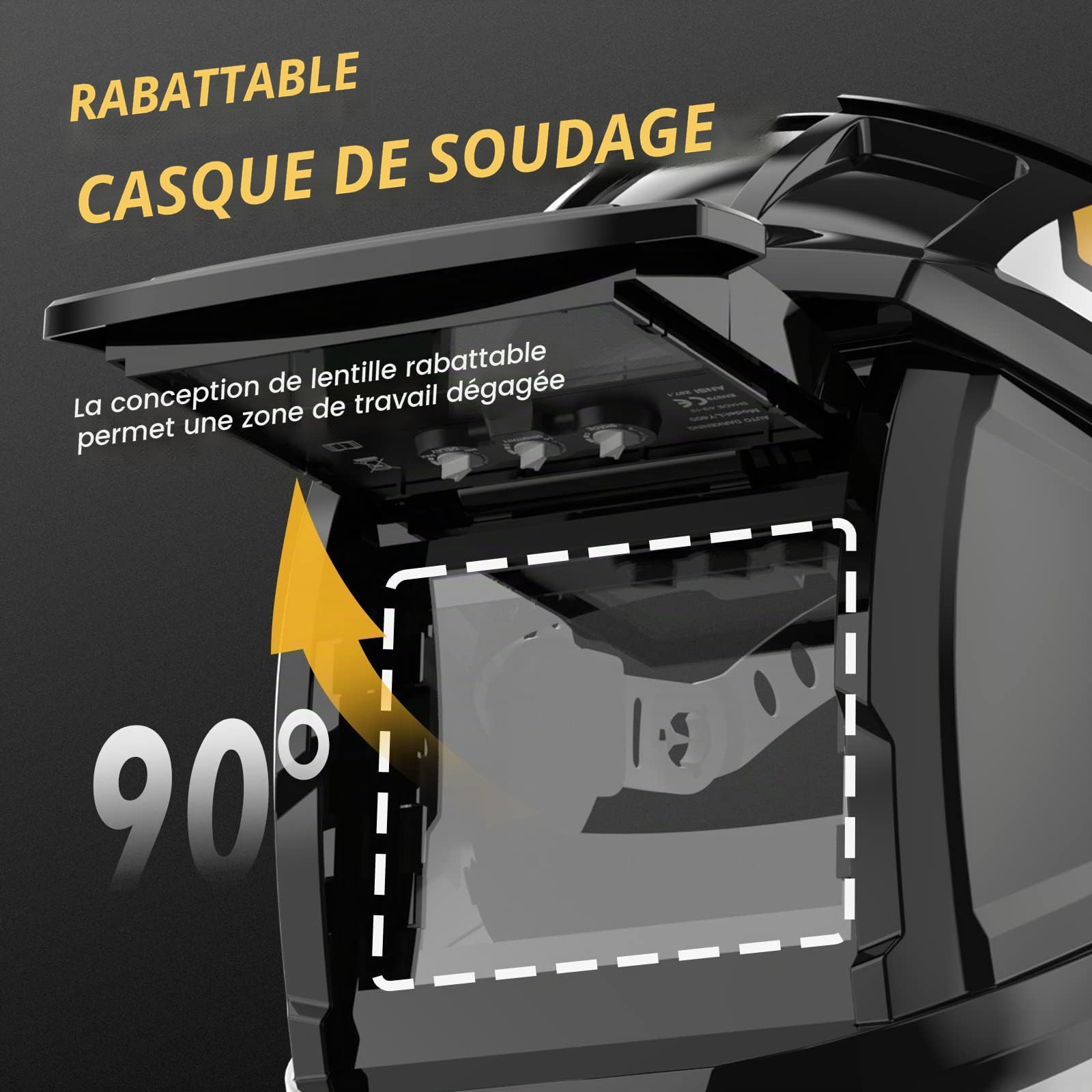 TOOLIOM Casque de soudage Rabattable 92,5 x 42,5mm Pouces Masque de soudage à clapet à assombrissement Automatique True Color Lift Capot de soudage Avant