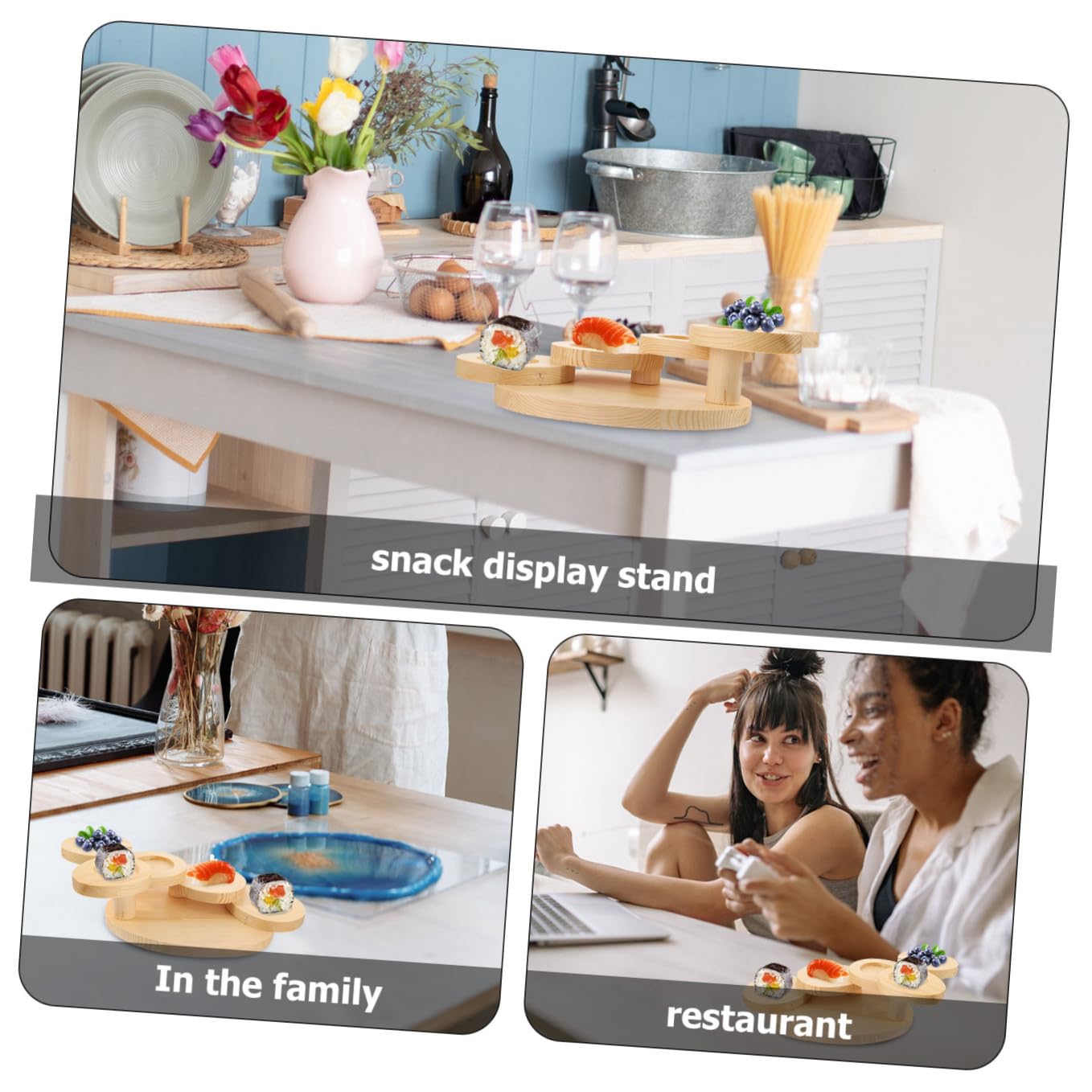 PRETYZOOM Bandeja de Madera Diseño en Forma Floral y Escalera de Cinco Niveles para Servir Postres y Sushi en Restaurante, Soporte Práctico y Decorativo
