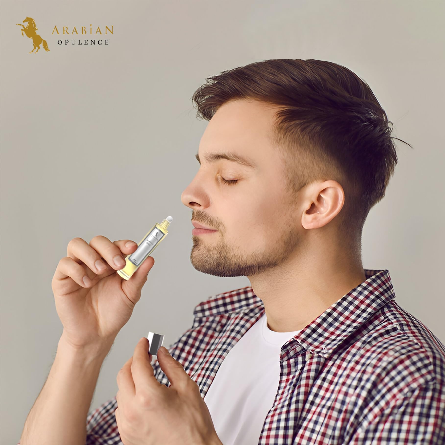 Arabian Opulence FR5 AMBER OUD Roll-on olejek perfumowany, skoncentrowany olejek do ciała, długotrwały perfumy na bazie oleju, unisex, rozmiar podróżny, butelka bez alkoholu (15 ml)
