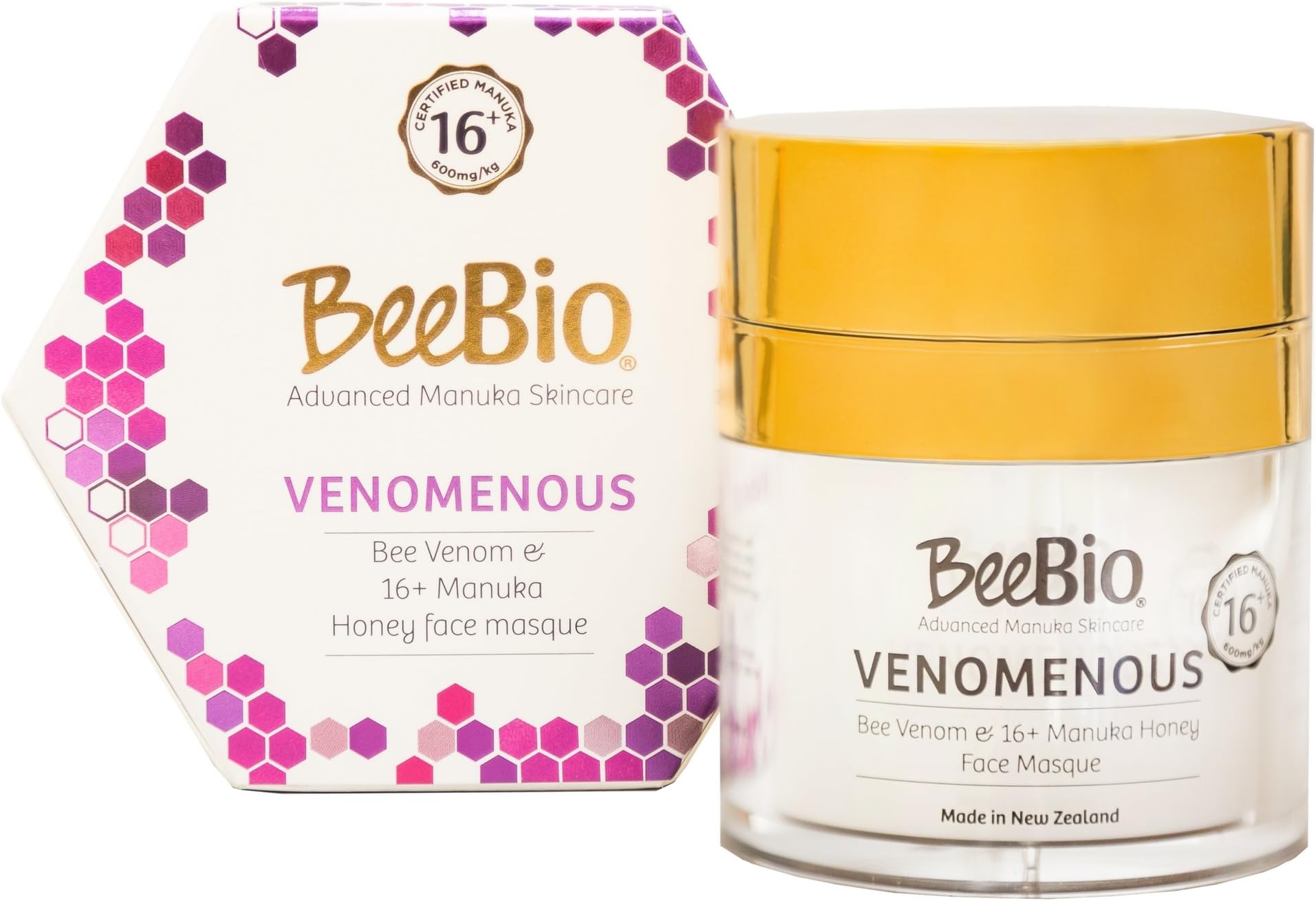 Venomenous Bee Venom Face Mask w/Active UMF 16+ Manuka Honey 1.76oz - Boost Collagen & Elastin - Lift, Firm & Plump Skin Naturally - BeeBio New Zealand