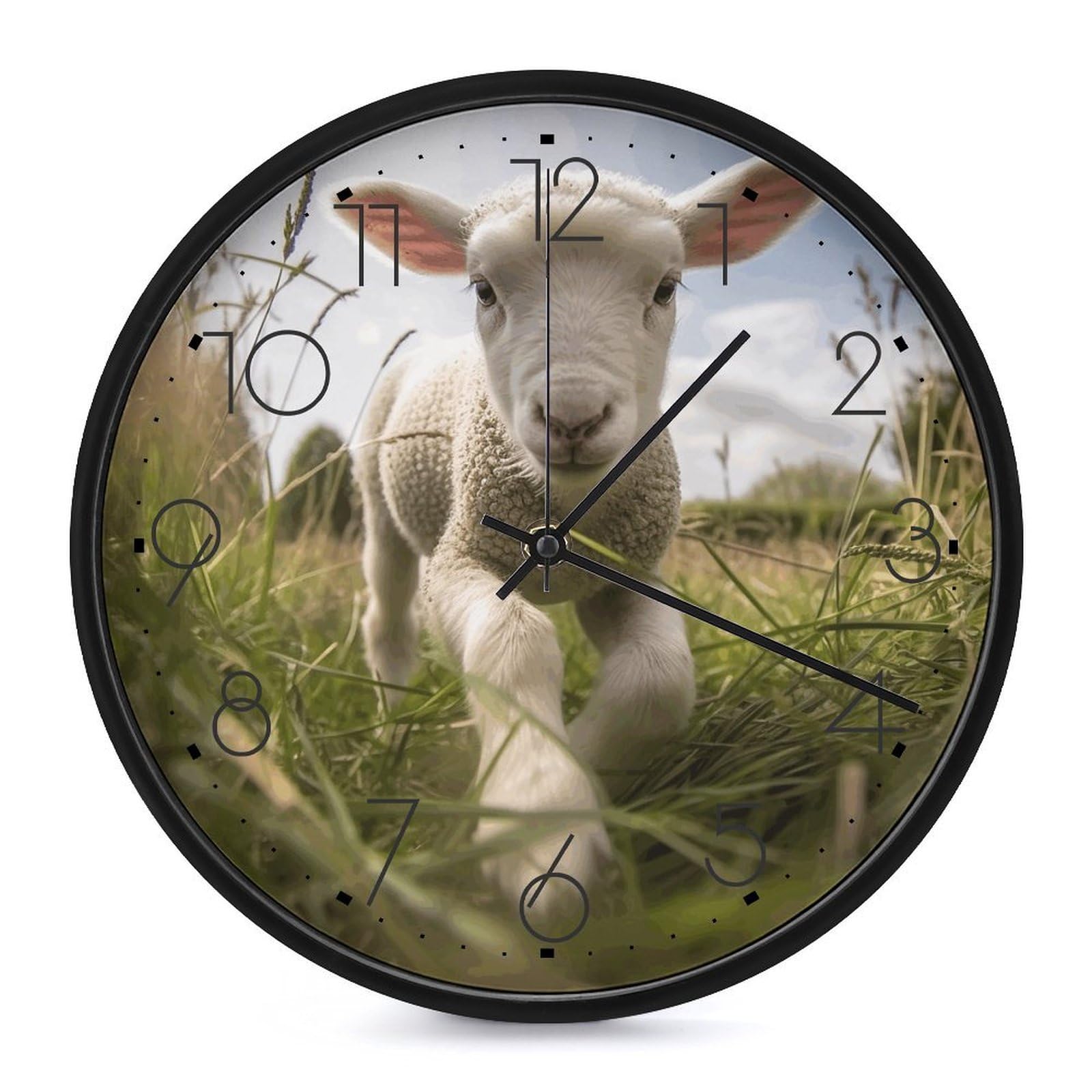 Adfgyerh Black-Style Sheep Running On Grass Clock，9.8 Inch Battery Operated Wall Clock Classic Simple, Decorative Wall Clock.analog Clock For Kitchen Office Bathroom Bedroom.