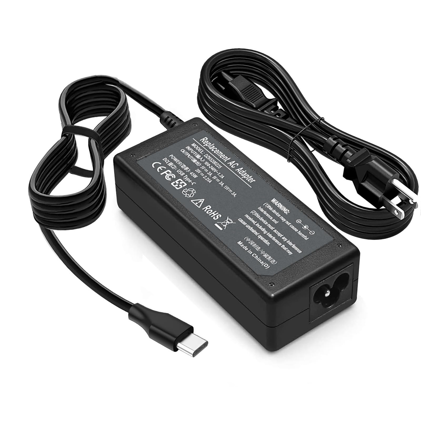 Photo 1 of 45 Watt USB C Chromebook Charger for Lenovo Yoga 7i, for thinkpad t14,Elite x2,Probook Charger,for xps 13,for Latitude 5420,Chromebook 3110,VT148,LA65NM190 lps,814838-002,ADLX65YDC2A