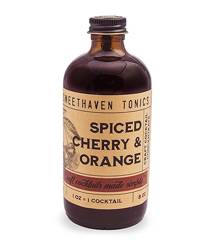 Sweet Haven Tonics Mezclador de cóctel con cereza y naranja especiadas, hecho a mano, todos naturales, ingredientes locales frescos con cero