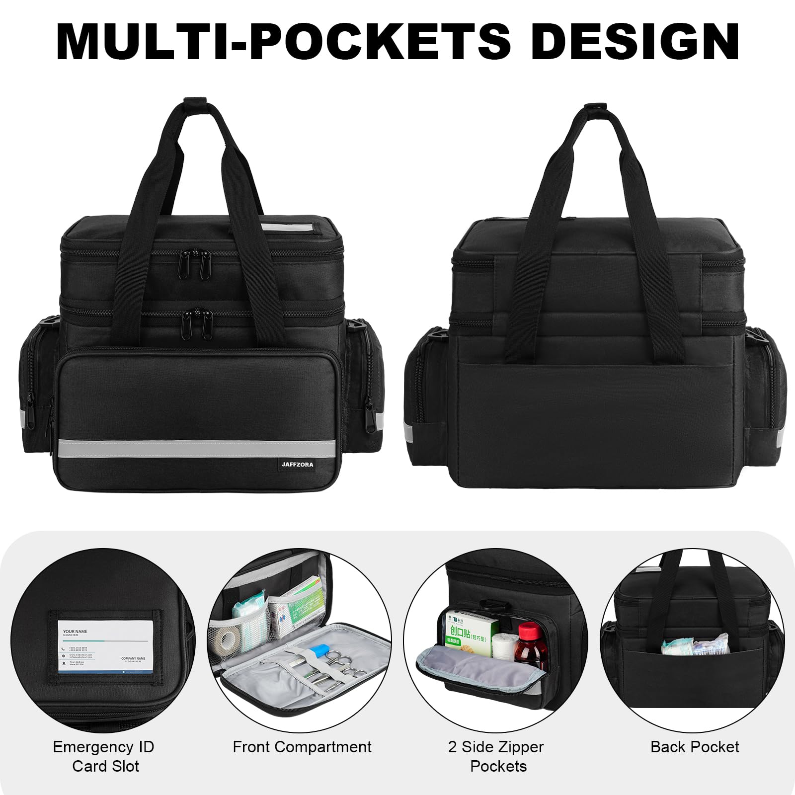 Bolsa grande de primeros auxilios con doble capa, cremalleras bloqueables y correa para el hombro, organizador médico impermeable con separadores extraíbles para suministros de emergencia