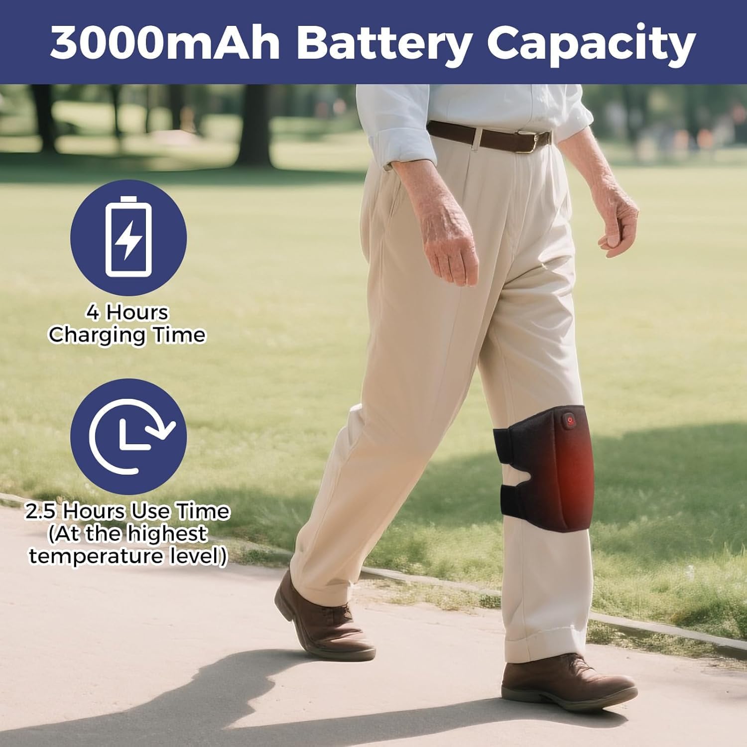 Heating Pad for Knee Cordless, Heated Knee Brace with 3000mAh Large Battery Capacity, Knee Warmer for Arthritis Injury Sprain Swelling Pain Relief, Gift for Elderly (Single) - Image 4