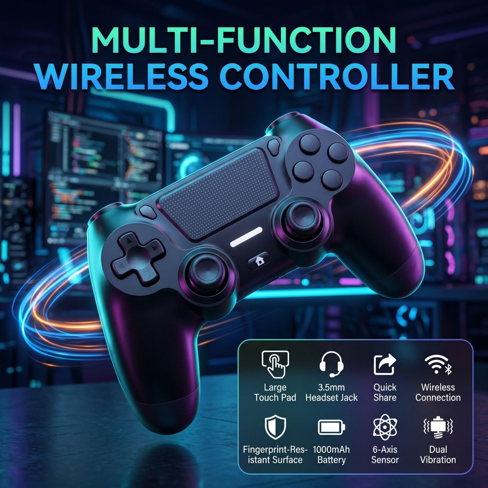 BJXOZ Wireless Controller for PS4, with USB-C Port, Hyper-Sensitive 360° Sticks, Vibration, Speaker, Ergonomic Grip, 6-Axis Sensor, Audio Jack, Multi Touch Pad, Gamepad for PS4/Slim/Pro/PC — view 6