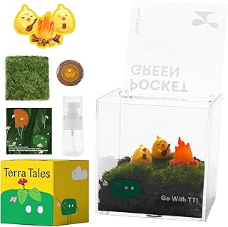 DIY Moss Terrarium Kit, 4×4×4 inch Acrylic Cube Mini Garden with Live Mo...