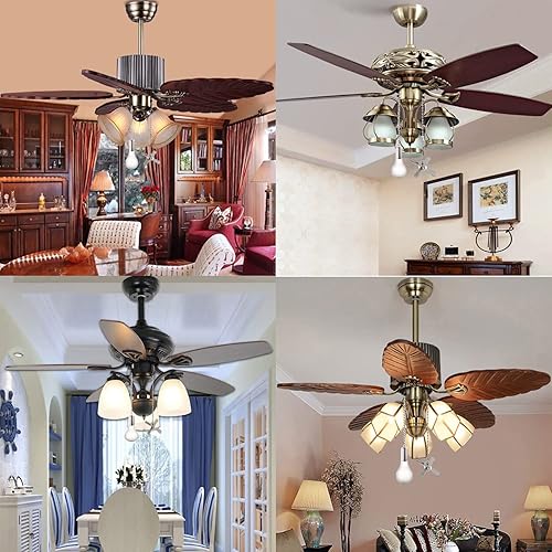 Miniatura 6 de Cadena de tracción para ventilador de techo, extra larga con bombilla decorativa de vidrio esmerilado y cable de ventilador, se adapta a todos los