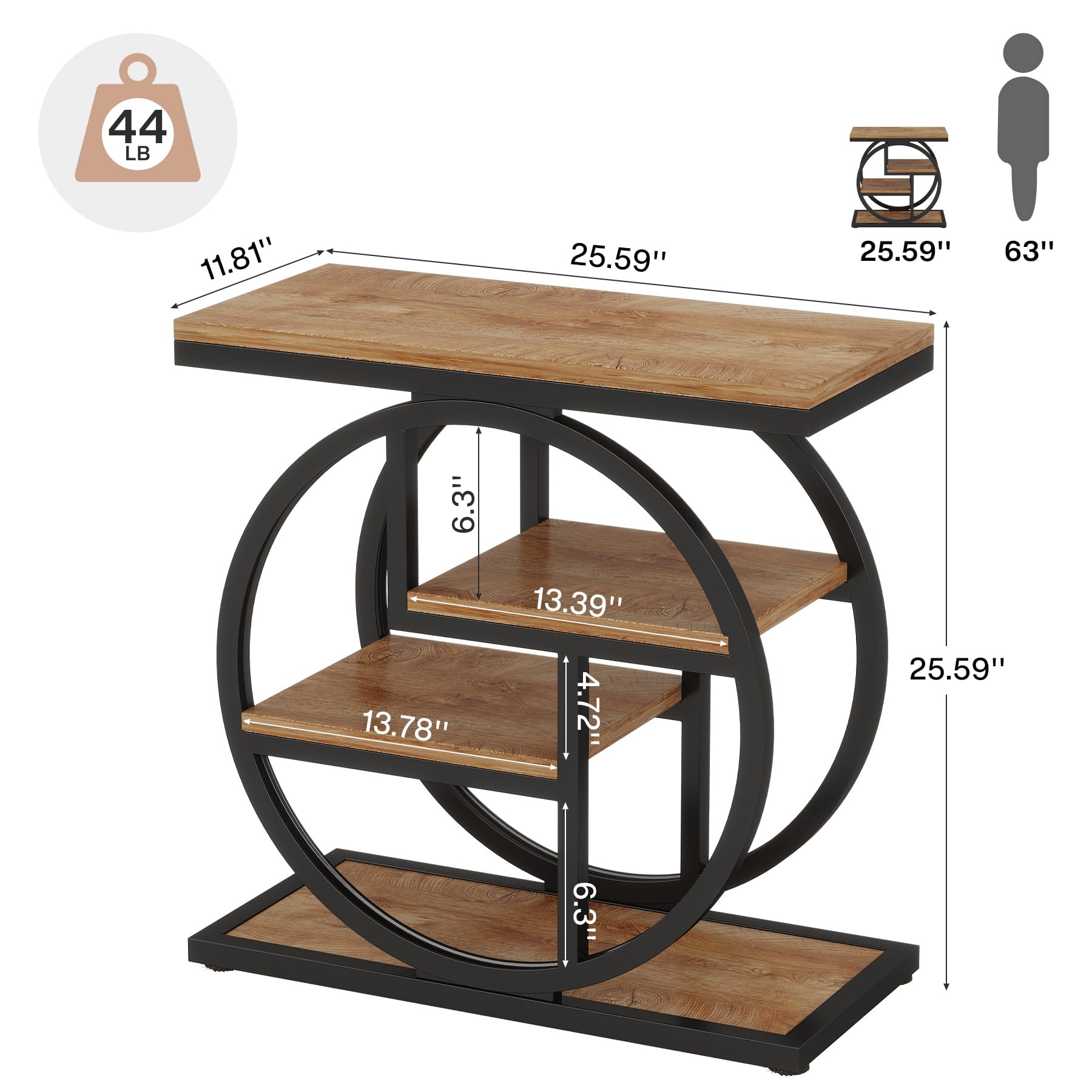 Tribesigns Mesa auxiliar para sala de estar, mesa auxiliar estrecha de 4 niveles con estantes de almacenamiento, mesita de noche industrial para dormitorio, mesa auxiliar de sofá pequeña de madera con
