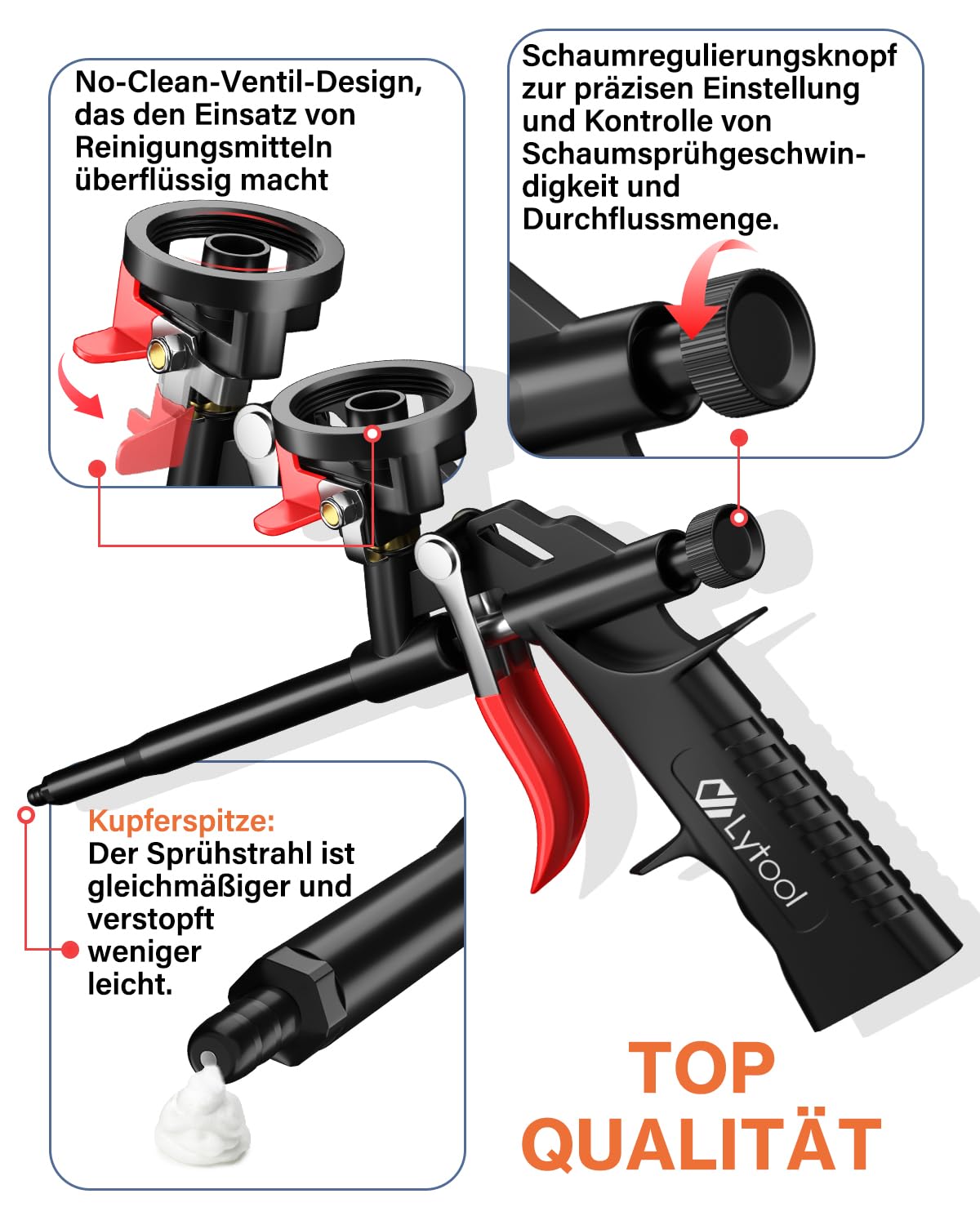 PU Schaumpistole - Lytool Bauschaumpistole BENÖTIGT KEINE REINIGER Dosierpistole aus Metall für Heimwerker und Profi