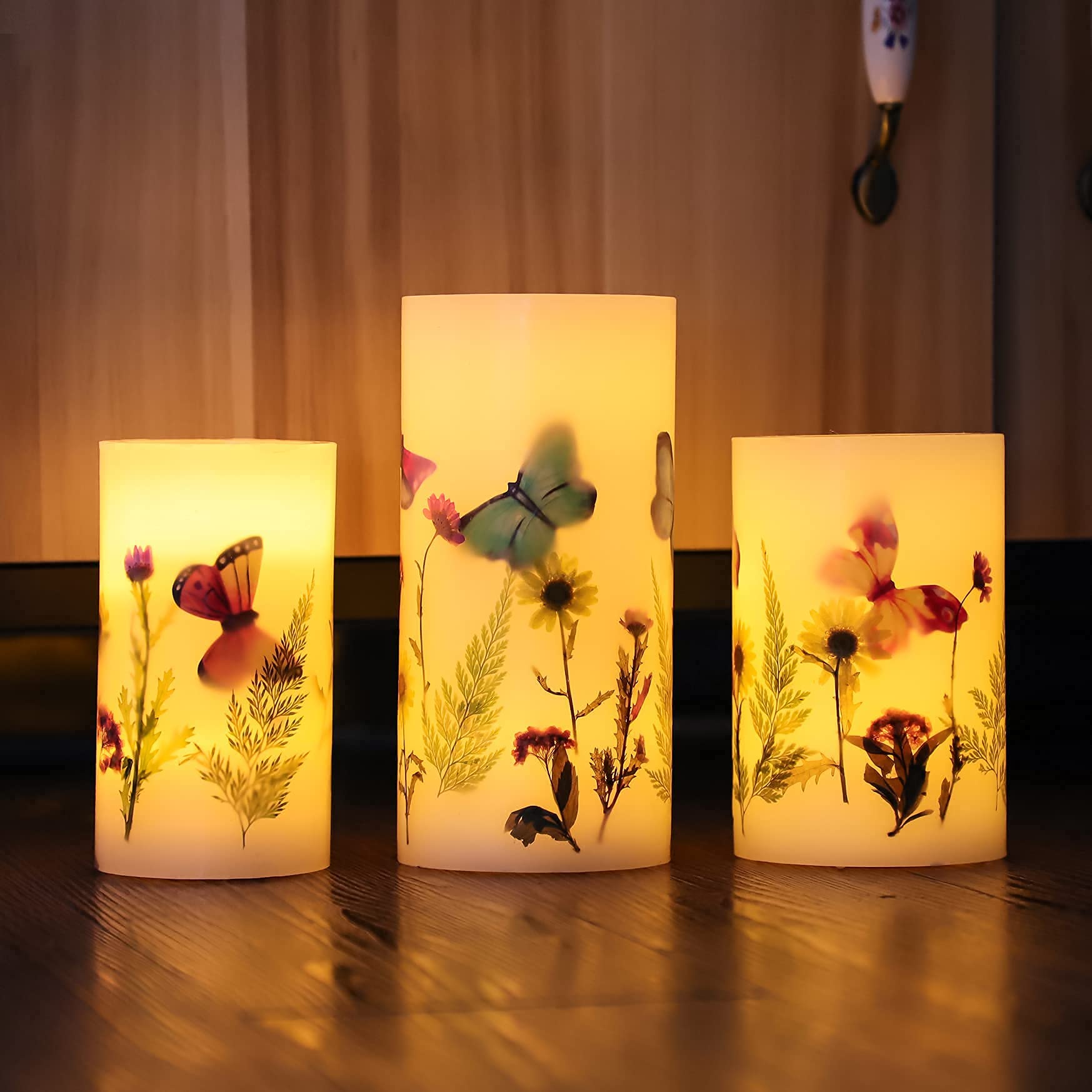 Vela LED parpadeante de 3.25 x 6 pulgadas de alto, pilar de cera real con pilas de mariposa con función de temporizador 8