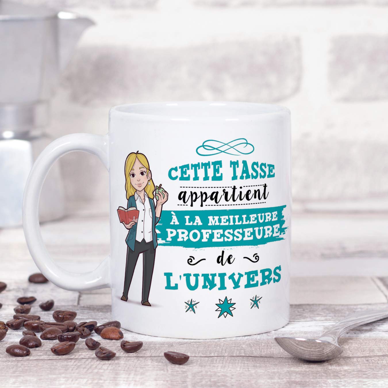 Tasse Mugffins en céramique blanche ornée d'un message pour la meilleure enseignante.