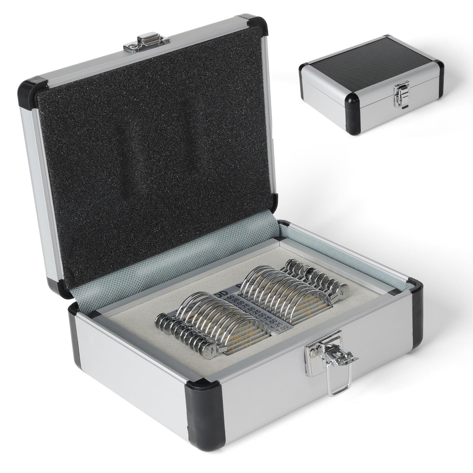 Juego de 22 lentes de prueba ópticas con lentes progresivas y caja de almacenamiento de aluminio para pruebas de agudeza visual, ideal para optometría y tiendas ópticas