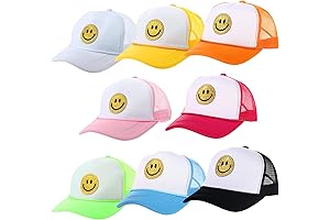 Stylish Trucker Hat with Neon Smile Face and Mesh