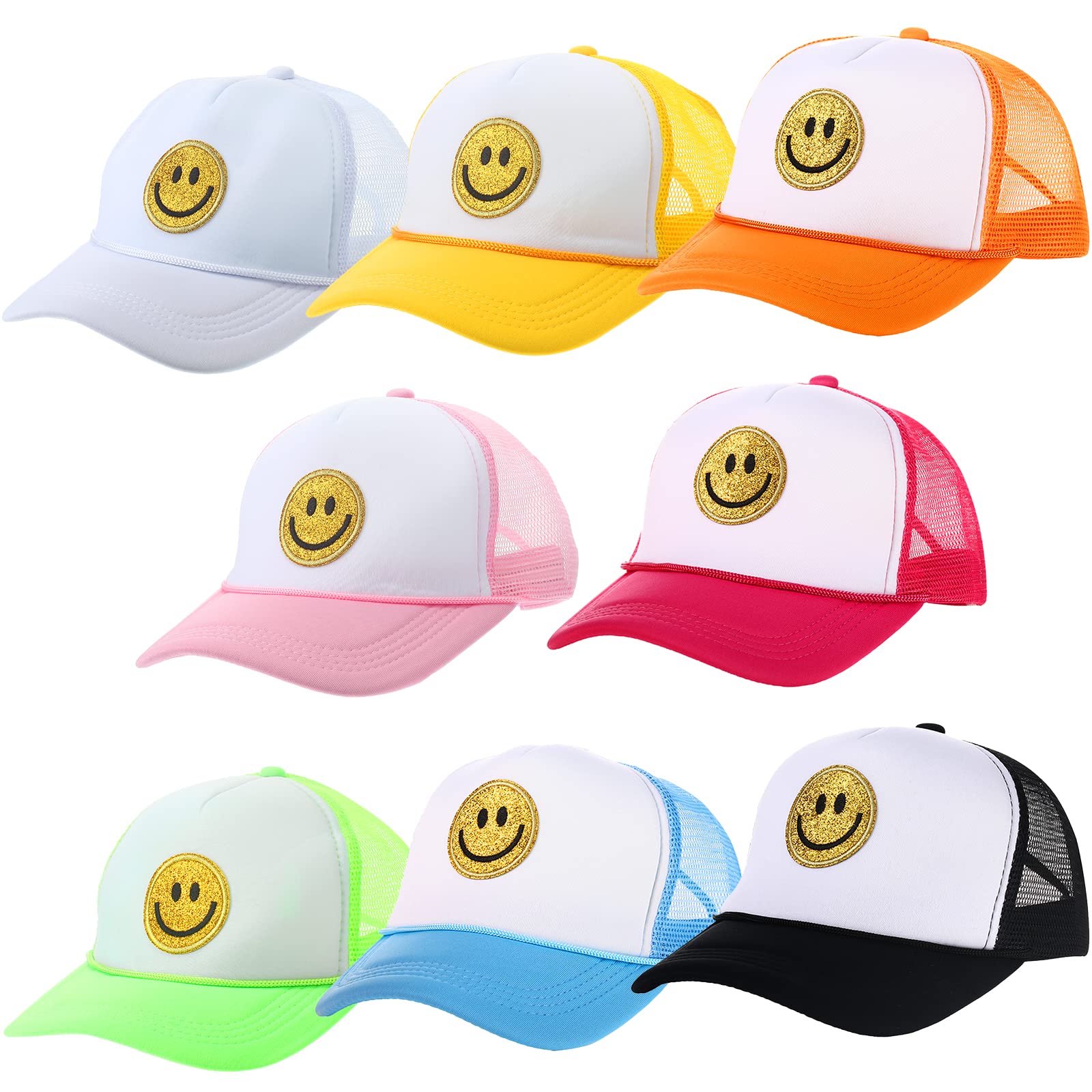 Preppy Sequins Printing Stylish Face Neon High Crown Foam Mesh Back Adjustable Trucker Hat